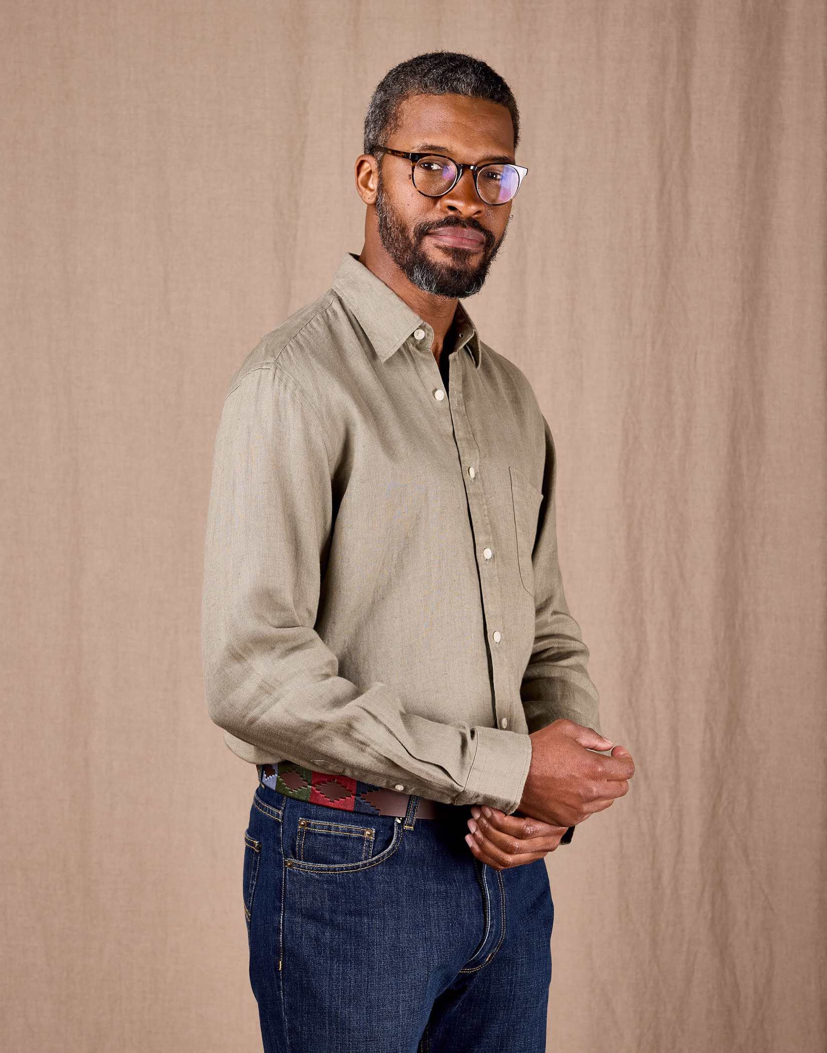 Linen Shirt Long Sleeve - Light Olive