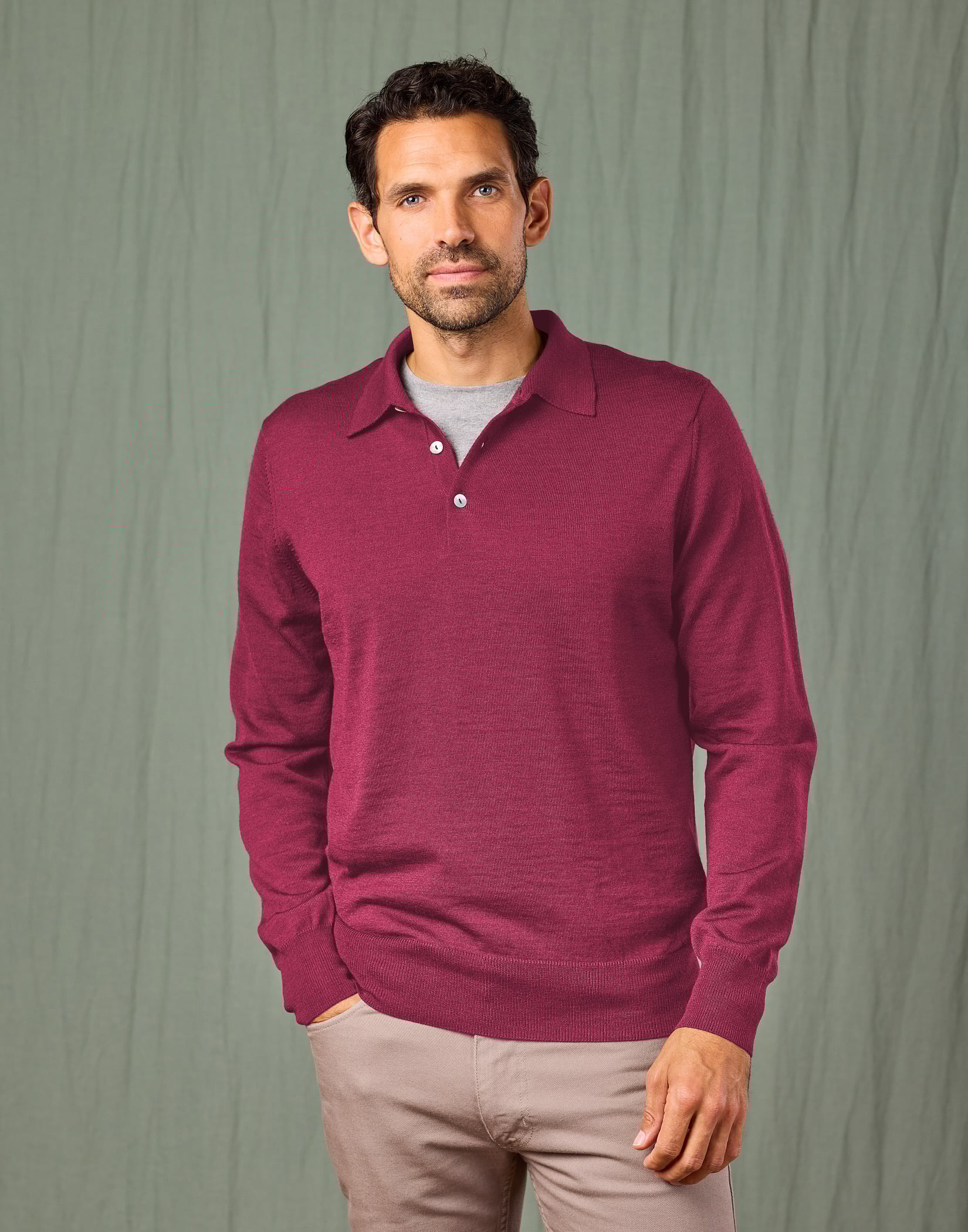 Merino Polo Collar Jumper - Dusty Rose