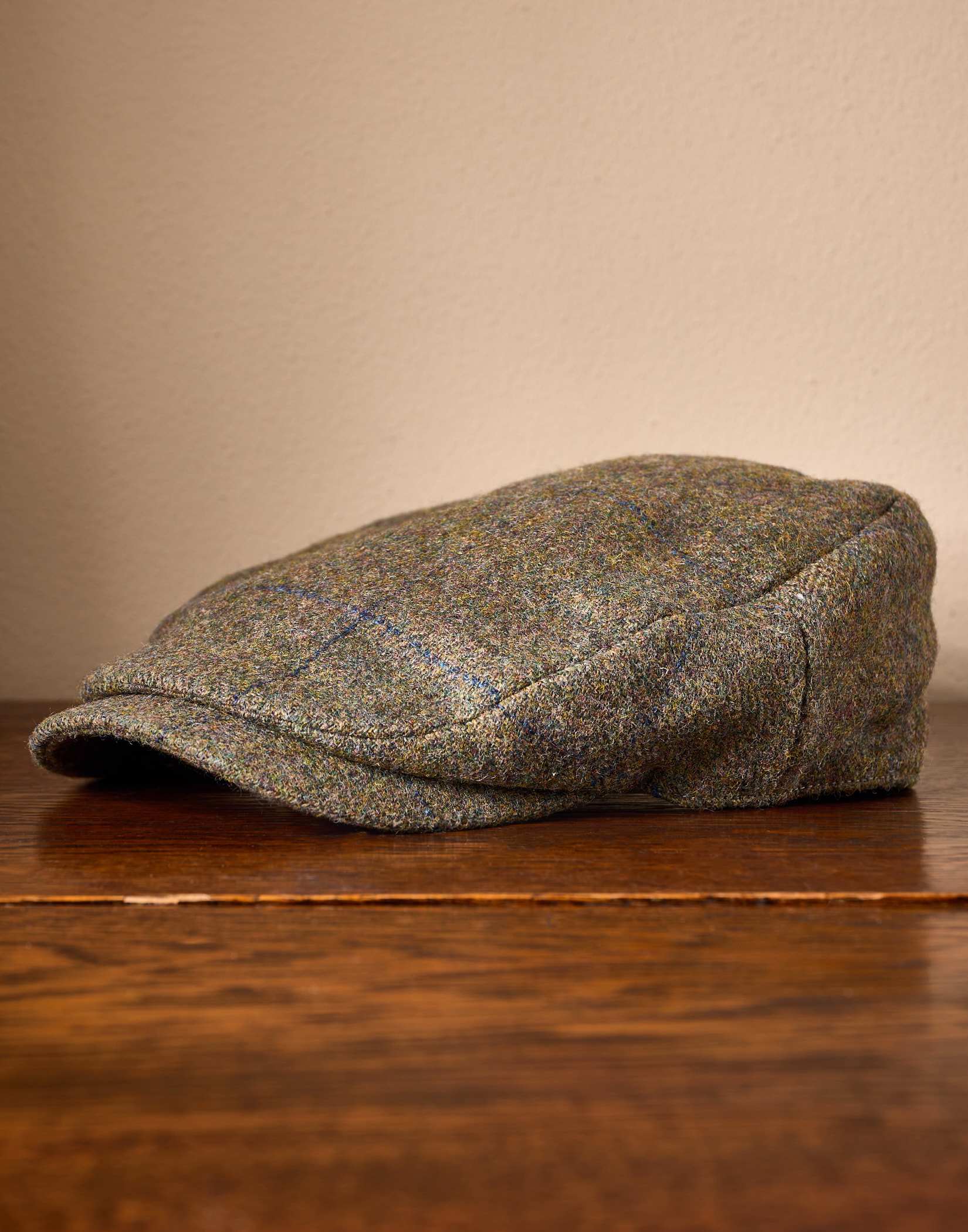 British Tweed Flat Cap - Olive/Navy (Waterproof)