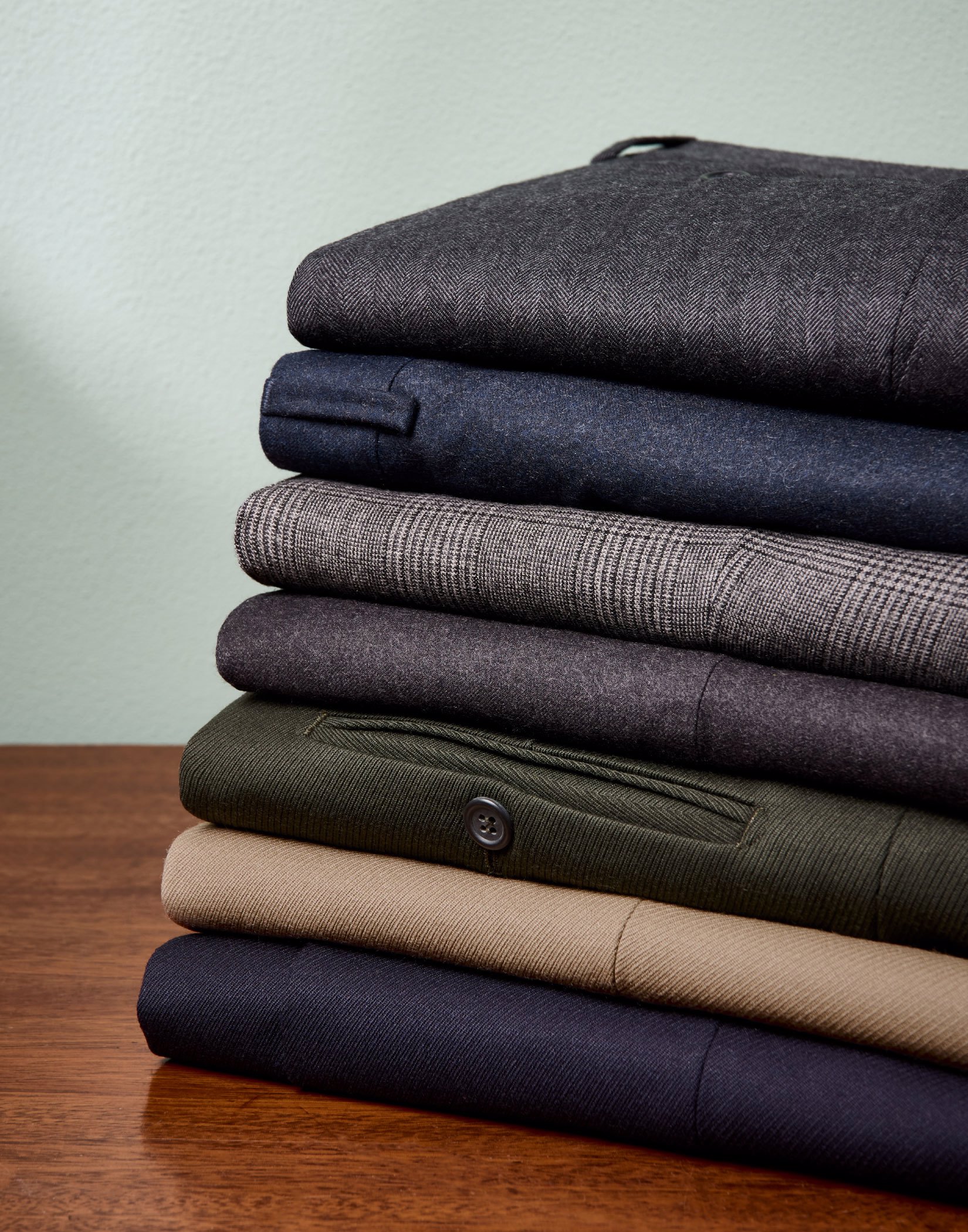 Flannel Trousers - Dark Grey Herringbone