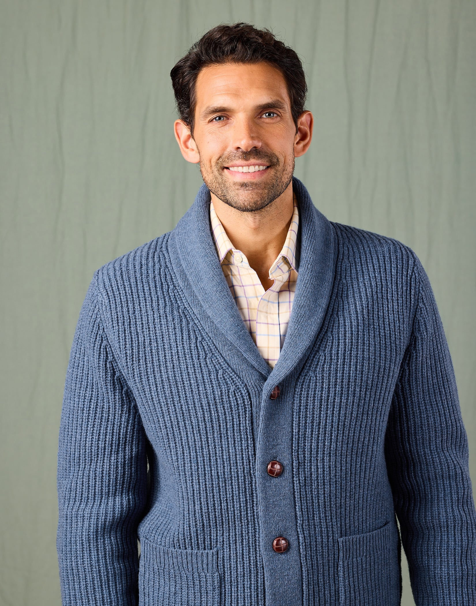 Whitby Shawl Collar Cardigan - Mid Blue