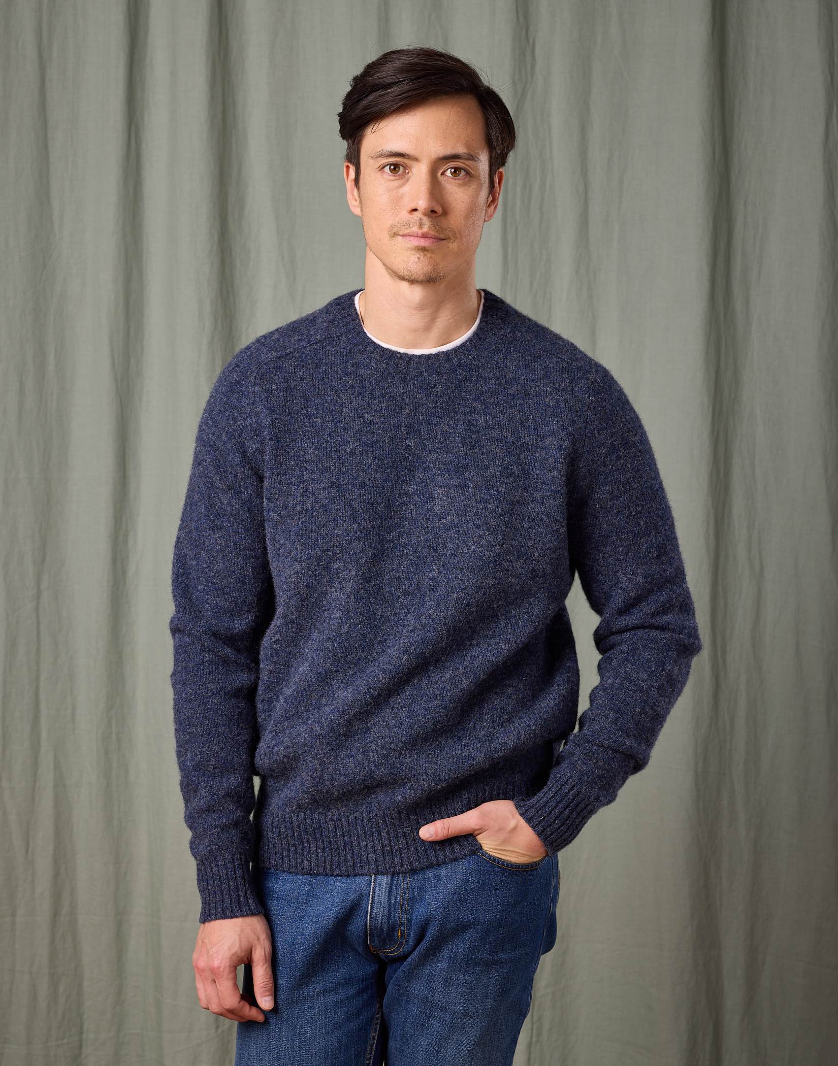 Shetland Crew Neck Jumper- Denim