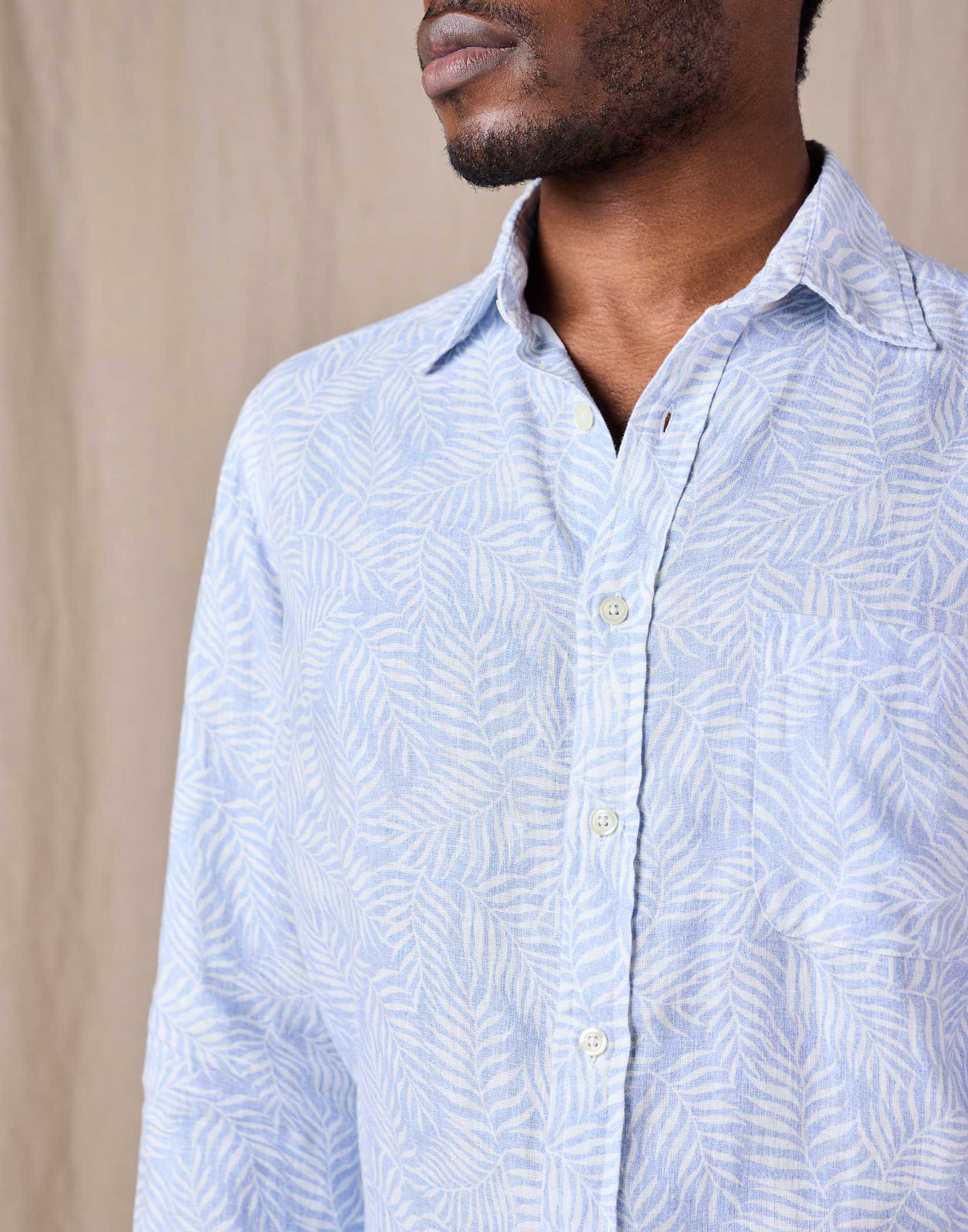 Linen Shirt Long Sleeve - Blue/WhiteFerns