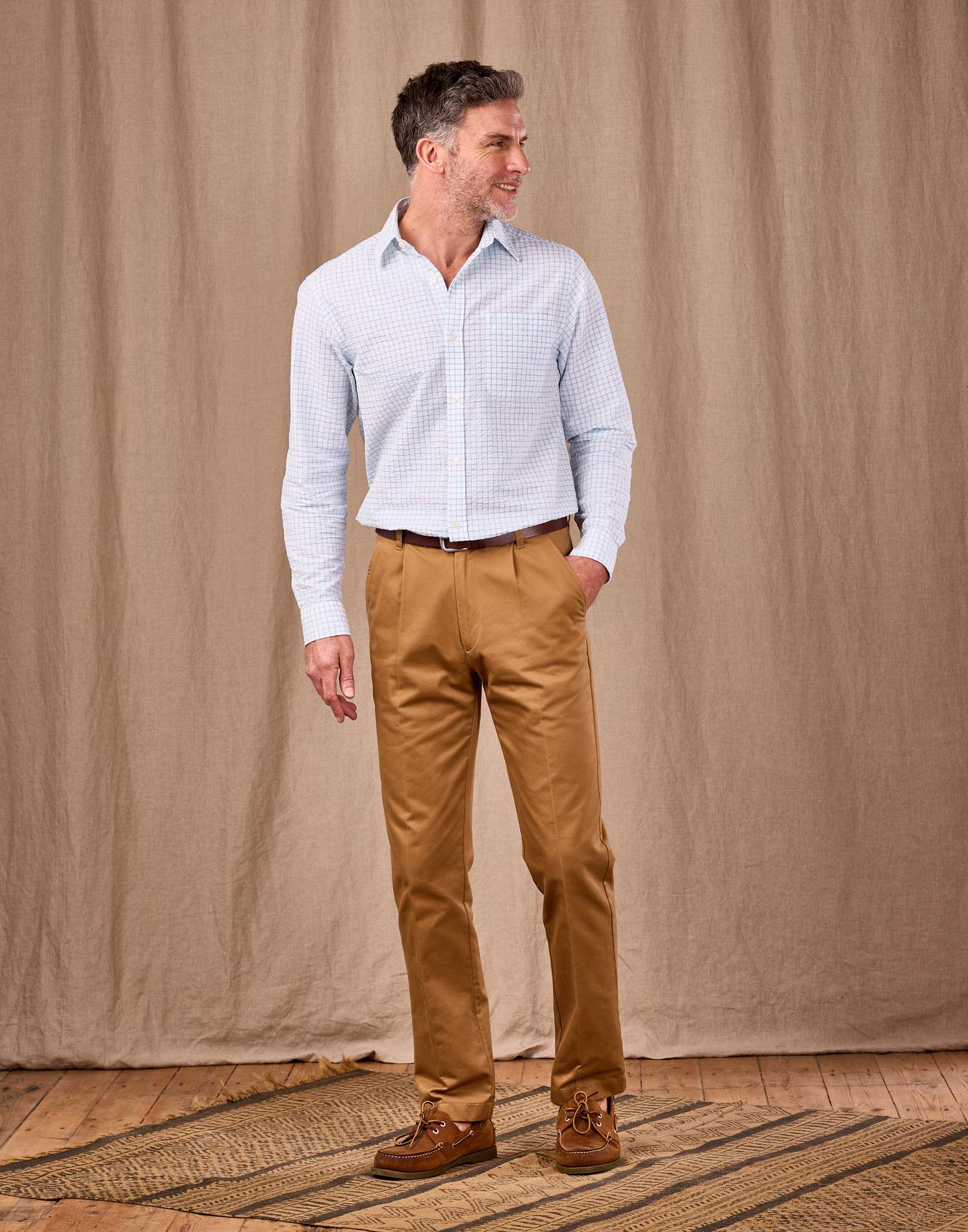 Pleated Front Chino Trousers - Tan