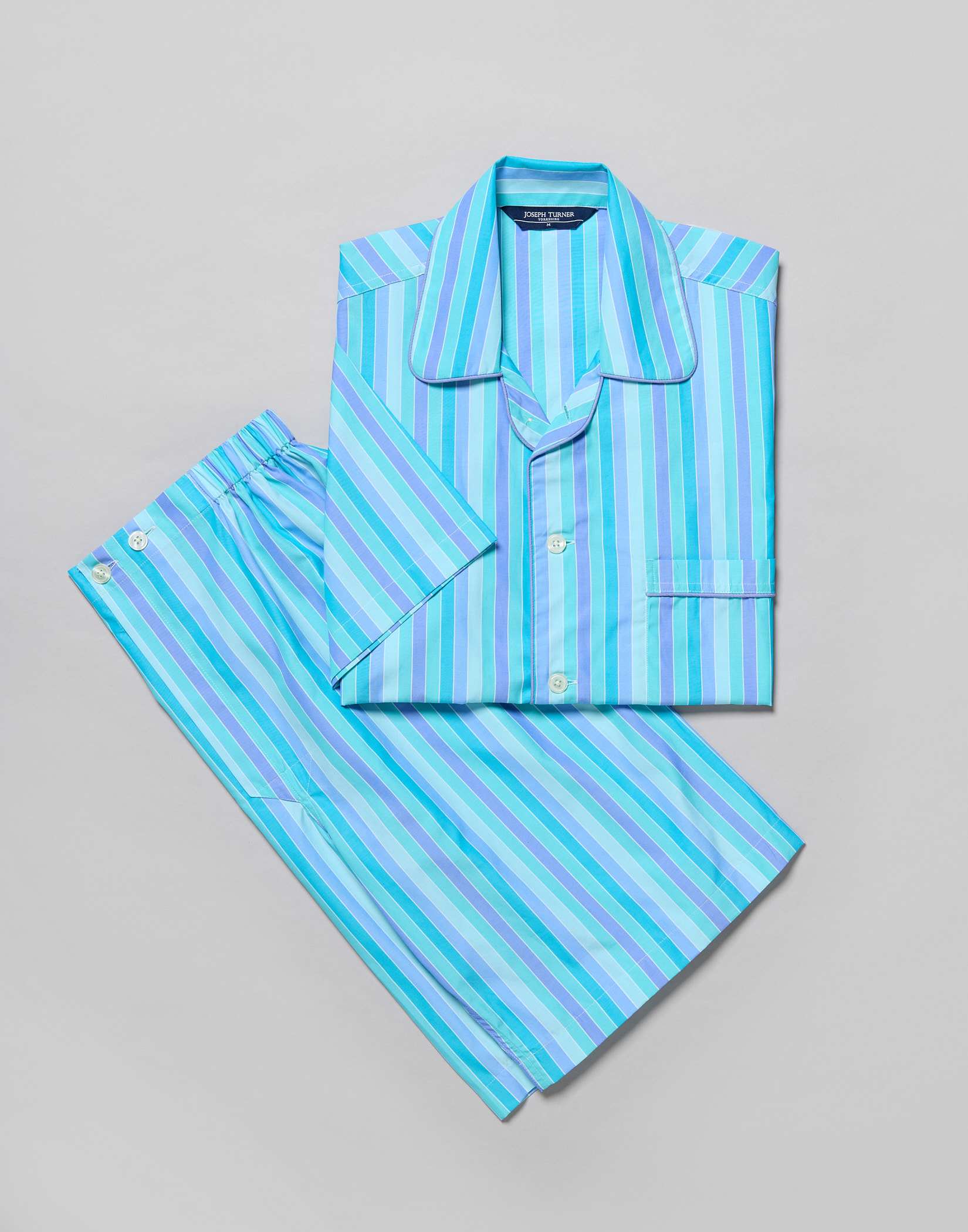 Short Pyjamas - Blue/Aqua Stripe (fine)