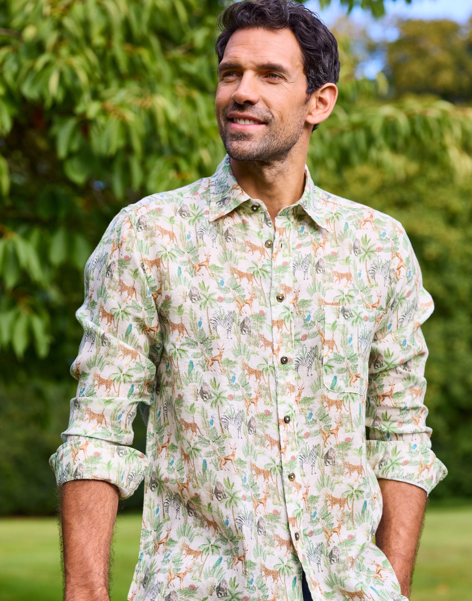 Linen Shirt Long Sleeve - Safari Print