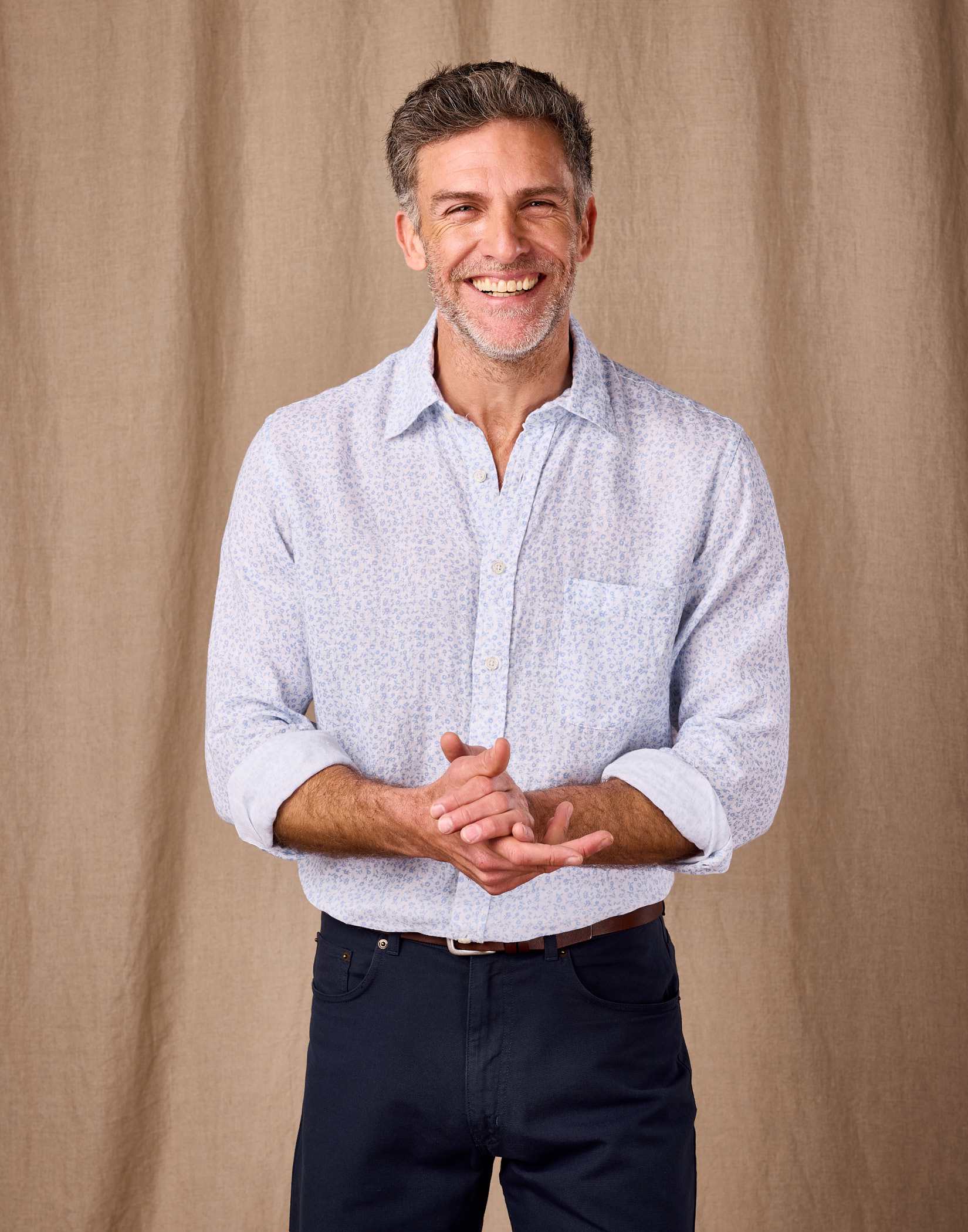 Linen Shirt Long Sleeve - Blue/White Floral