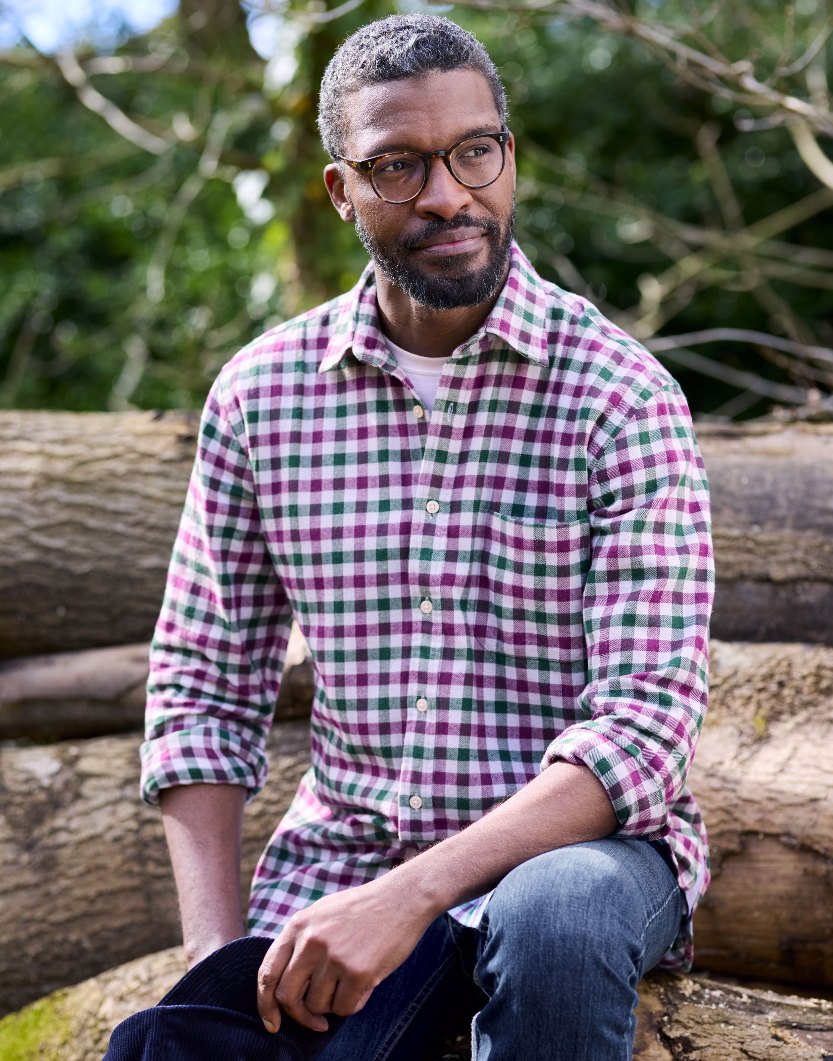 Brushed Cotton Check Shirt - Green/Purple