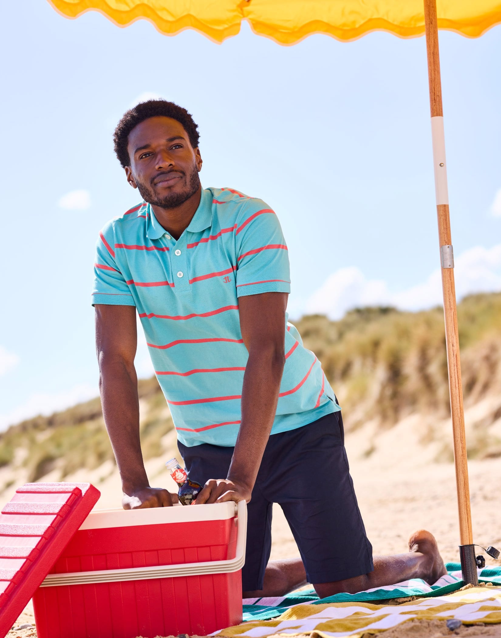 Striped Polo Shirt - Teal/Coral