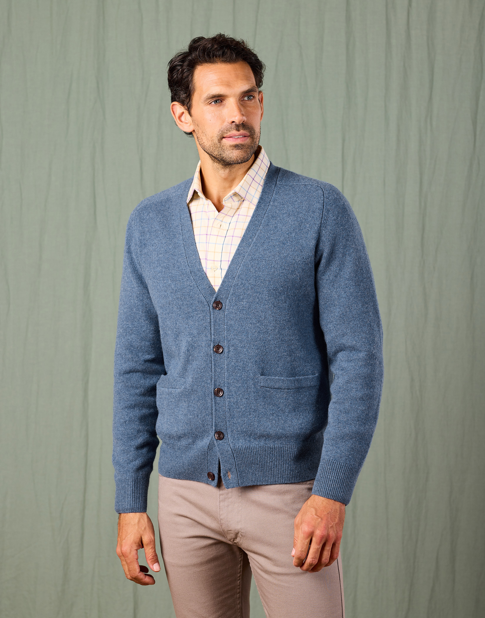 Men's Grass Dancers Eggshell Blue Cardigan