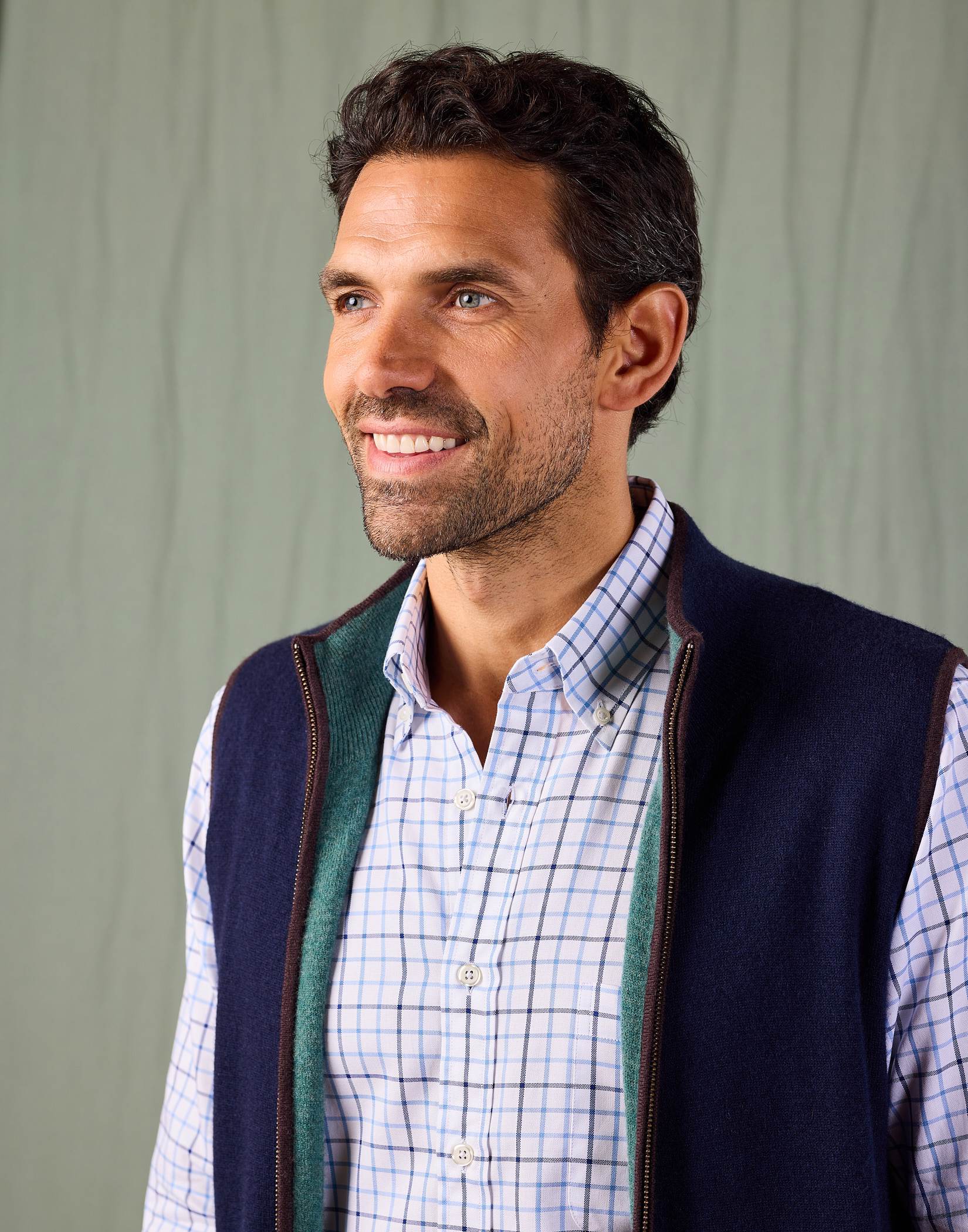 JRB Gilet/Vest - Navy with Lime/River Blue Piping