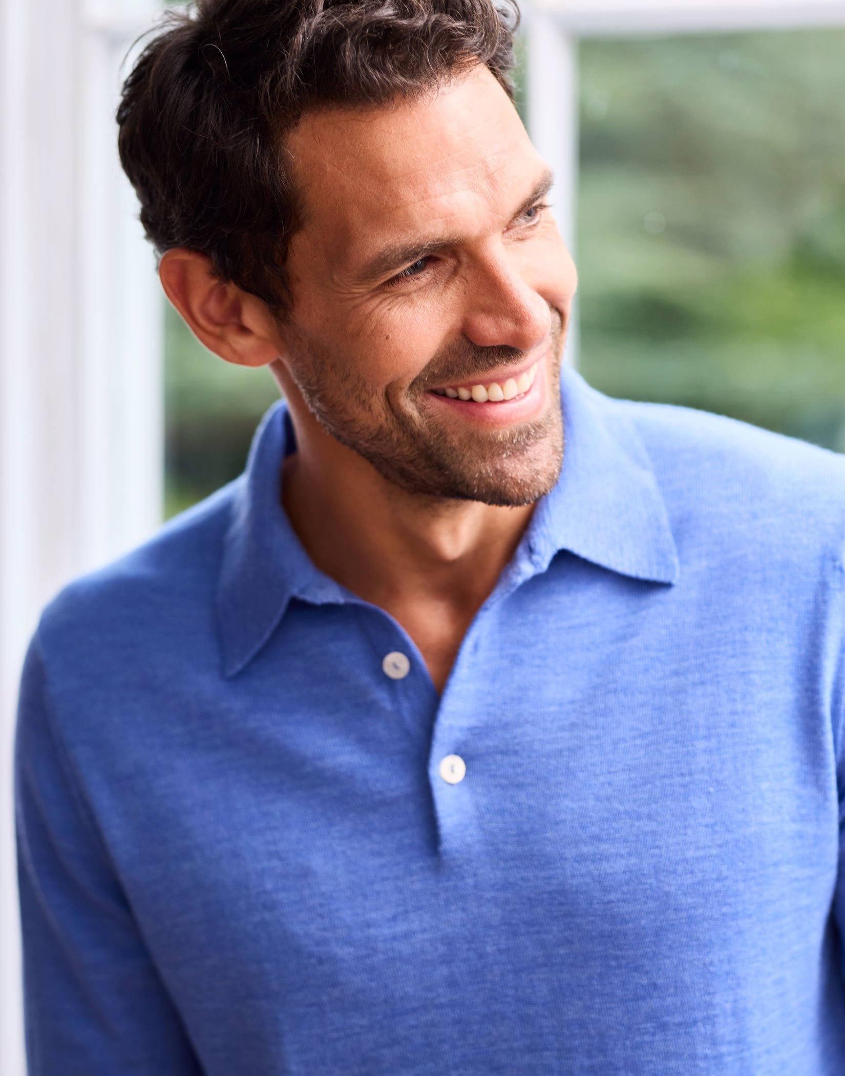 Merino Polo Collar Jumper - Cornflower