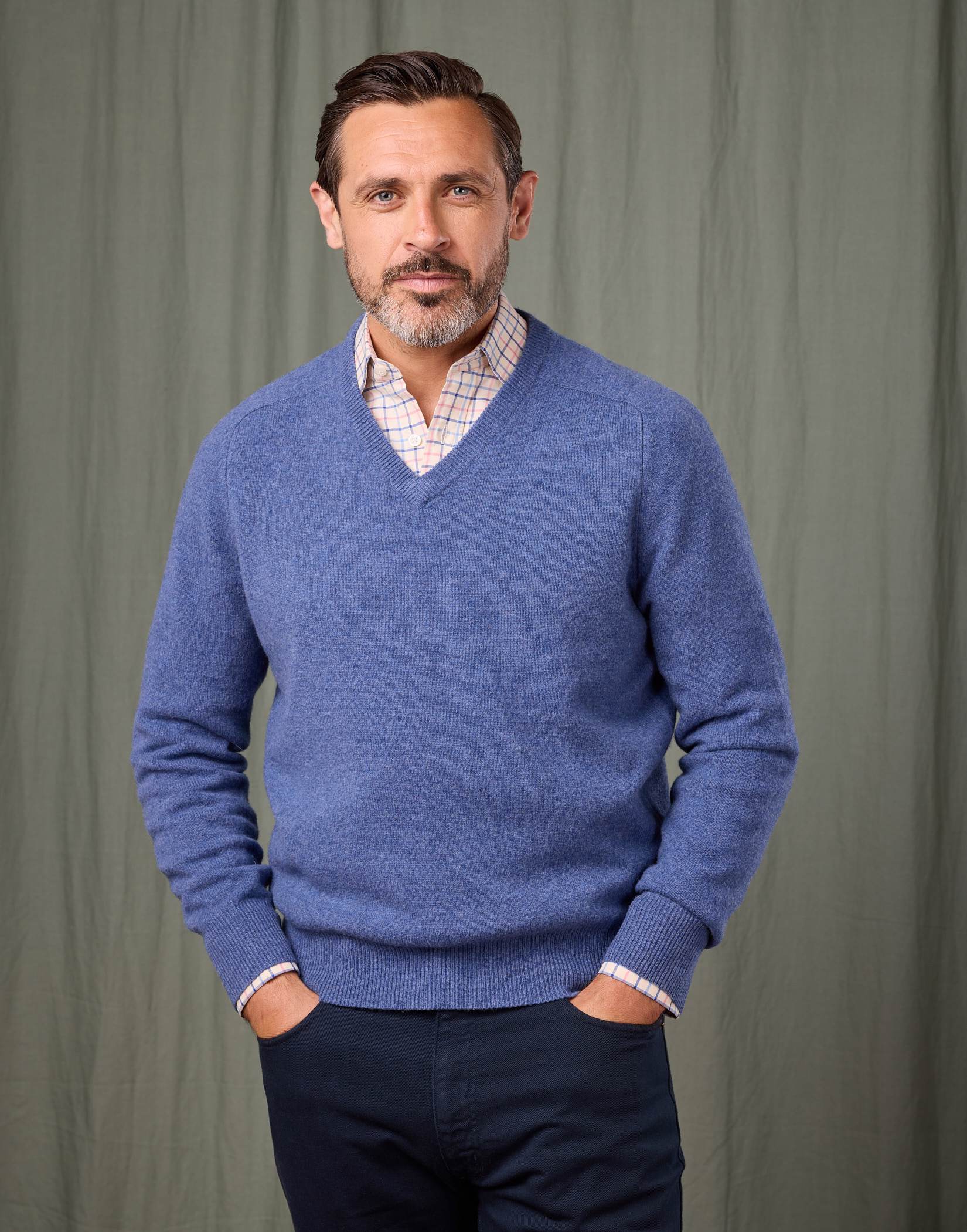 Lambswool V Neck Jumper - Blue