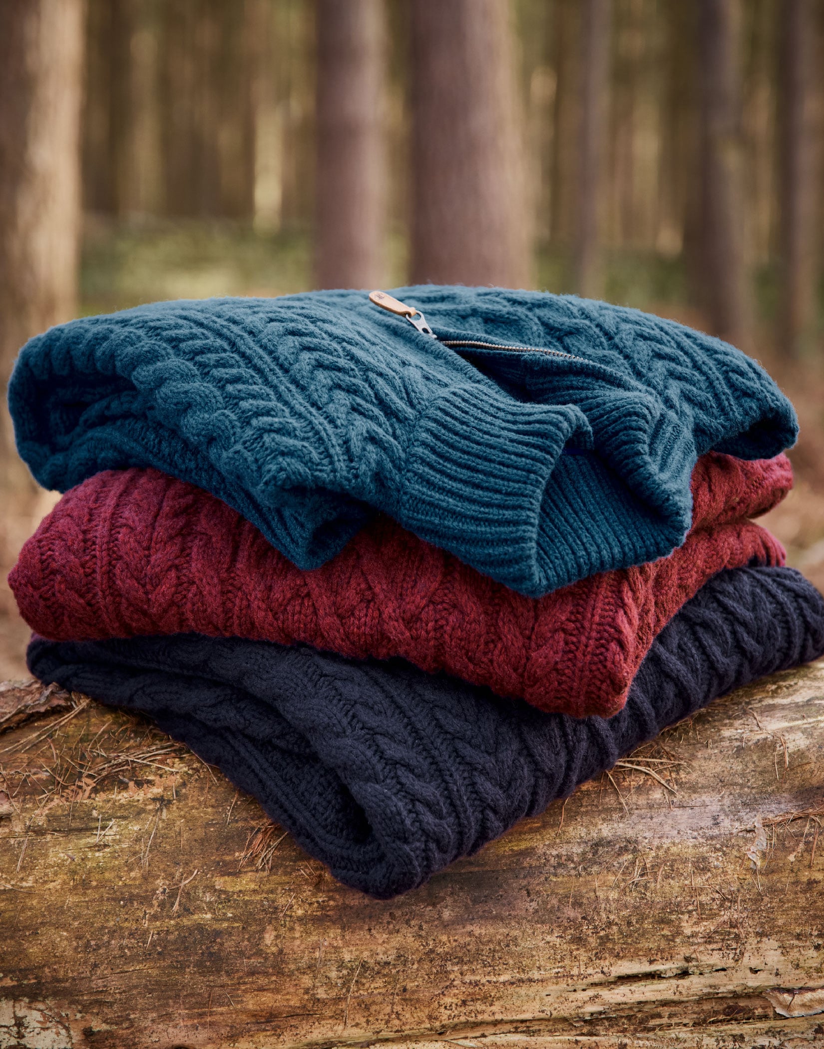 Aran Shawl Collar Jumper - Wine