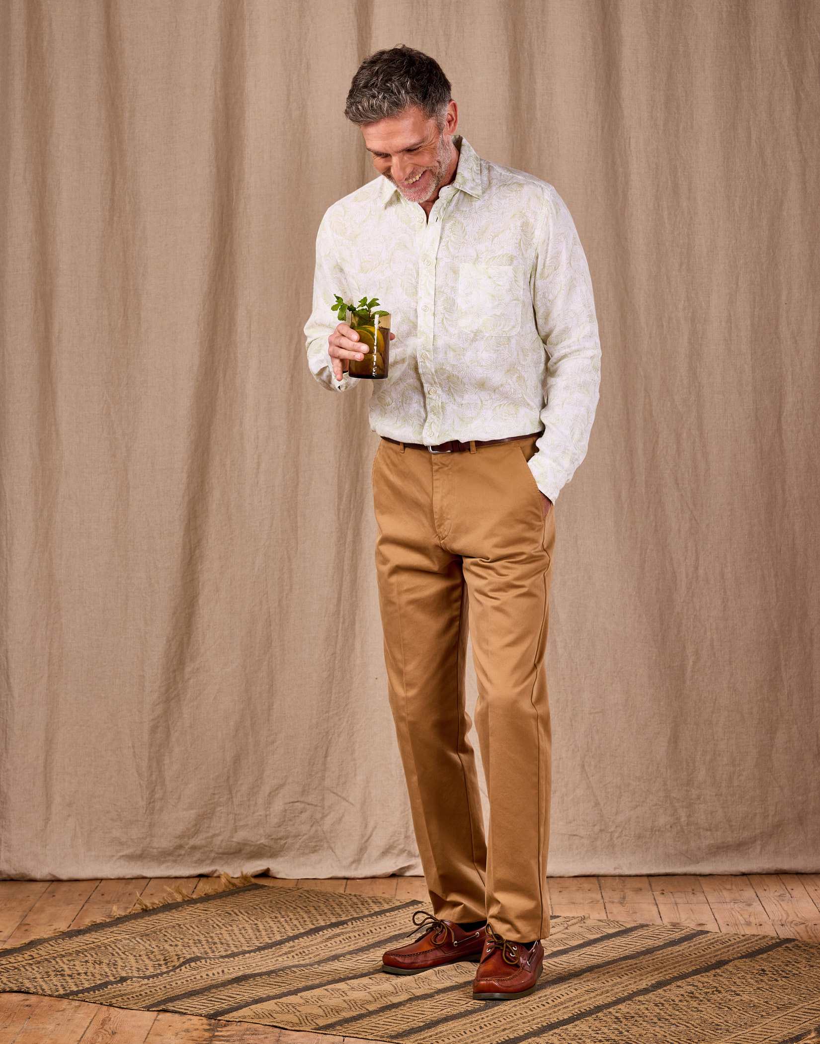 Flat Front Chino Trousers - Tan