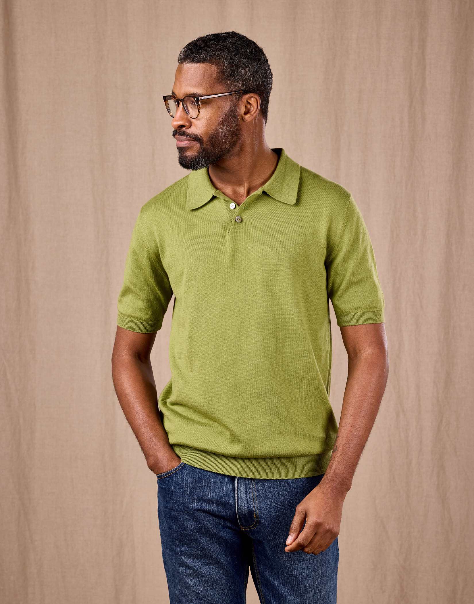 Cotton Knitted Polo - Olive