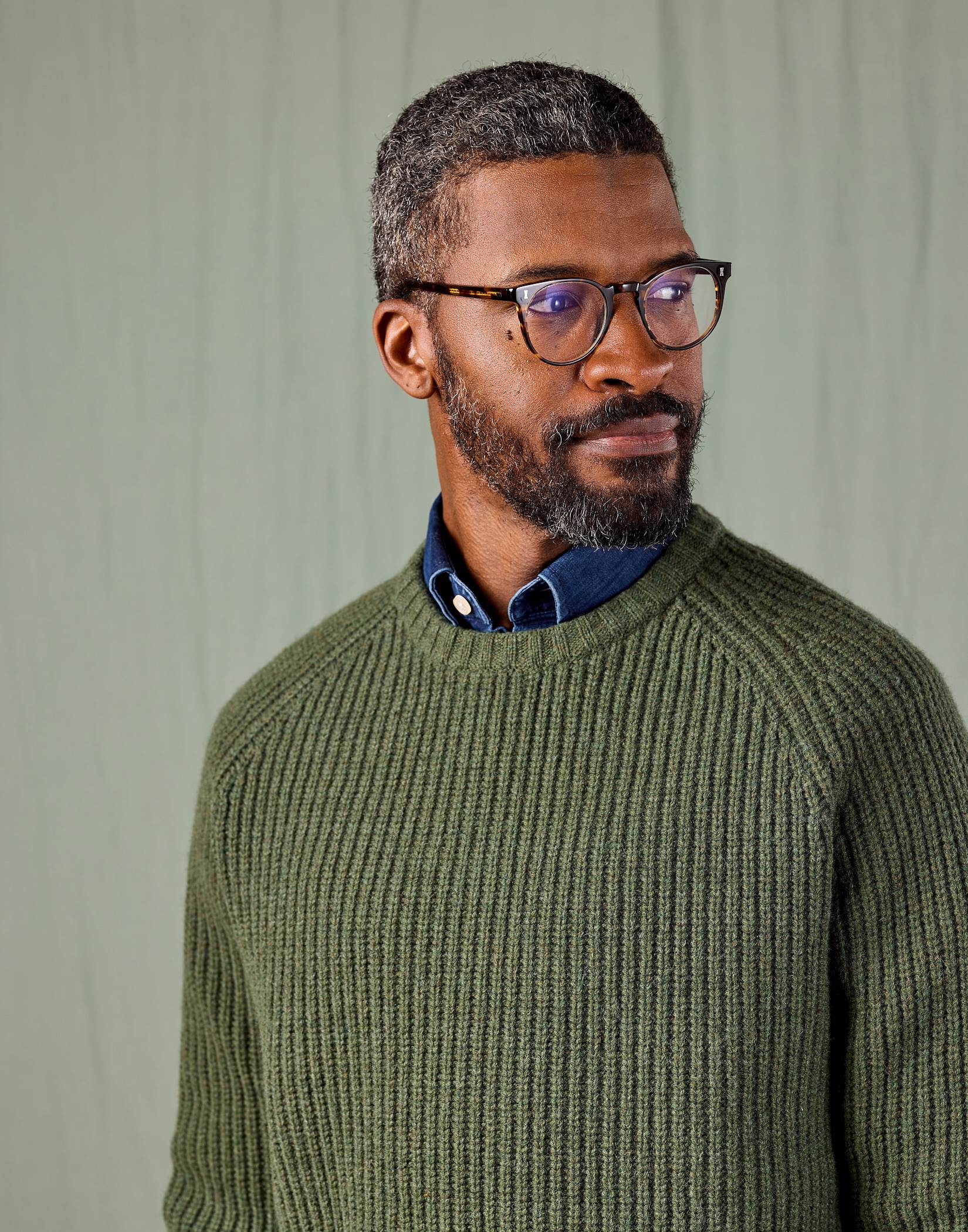 Whitby Rib Crew Neck Jumper - Green