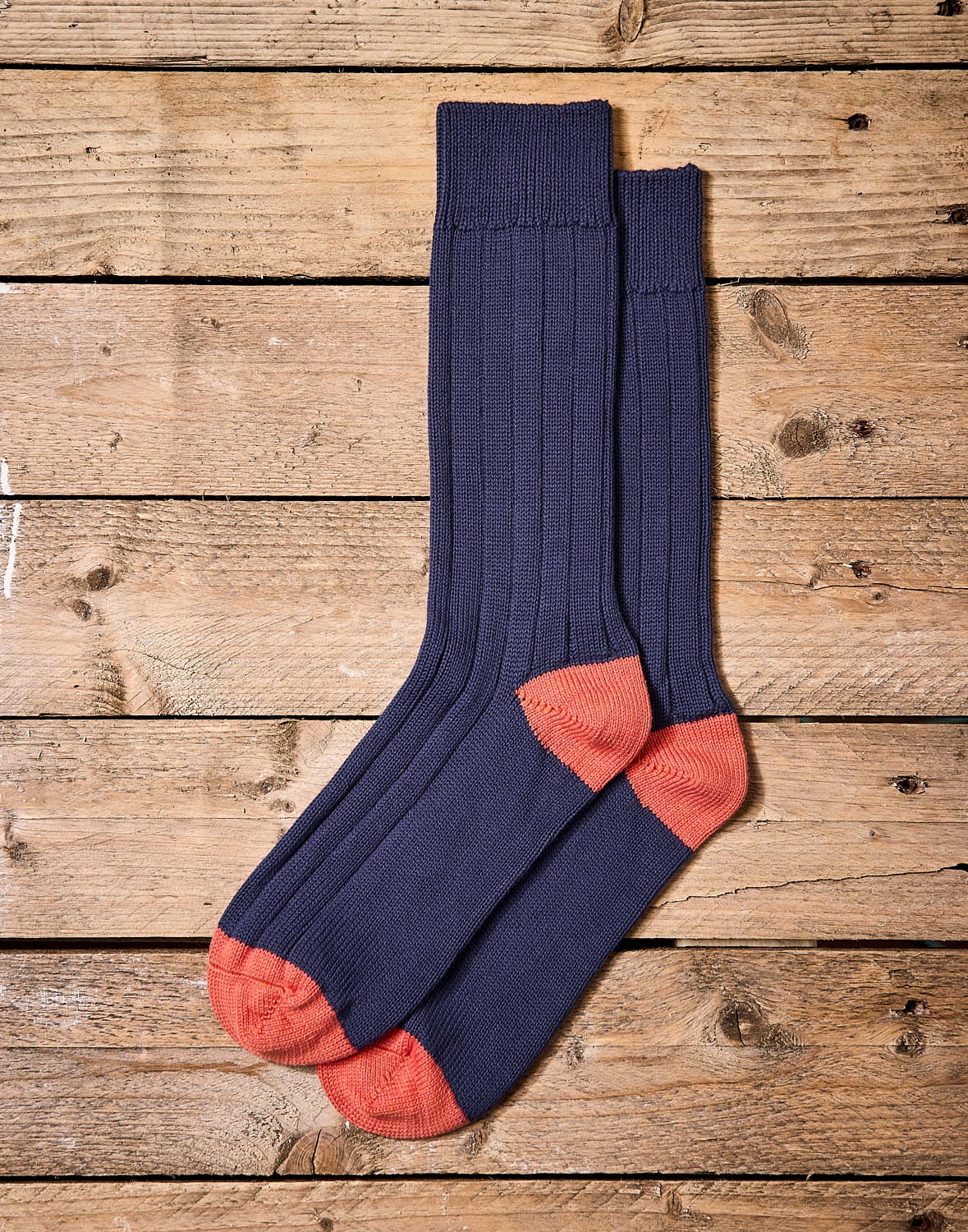 Heel & Toe Cotton Socks - Navy/Orange