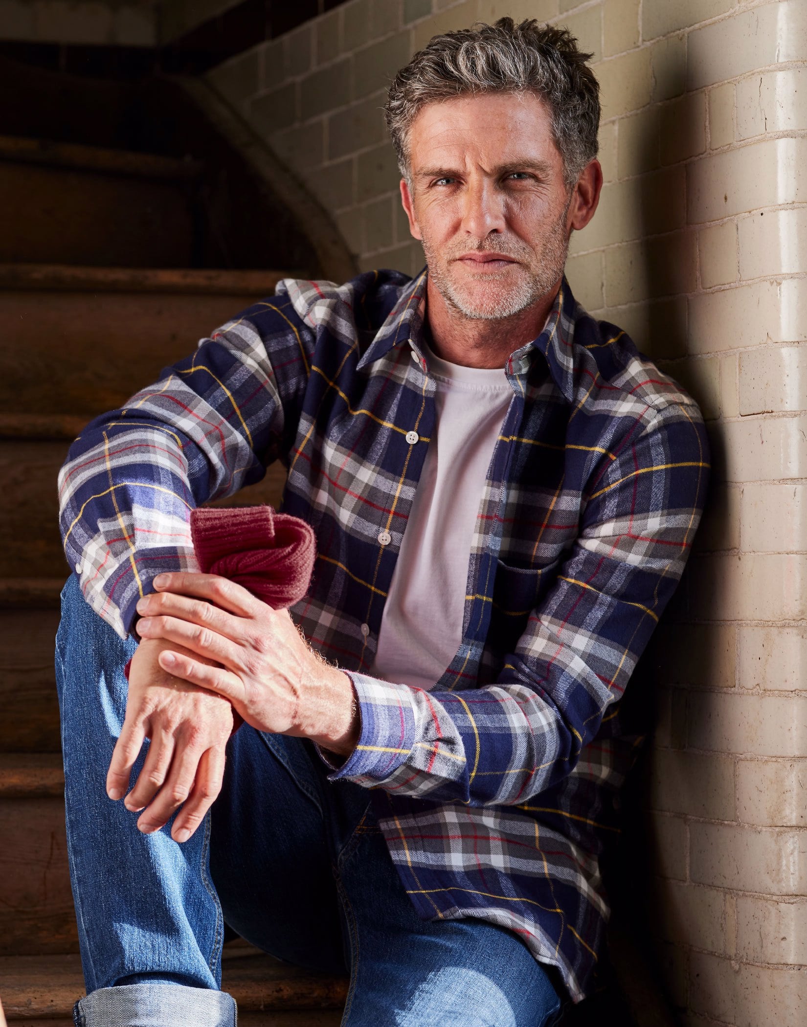 Brushed Cotton Check Shirt - Navy/Red