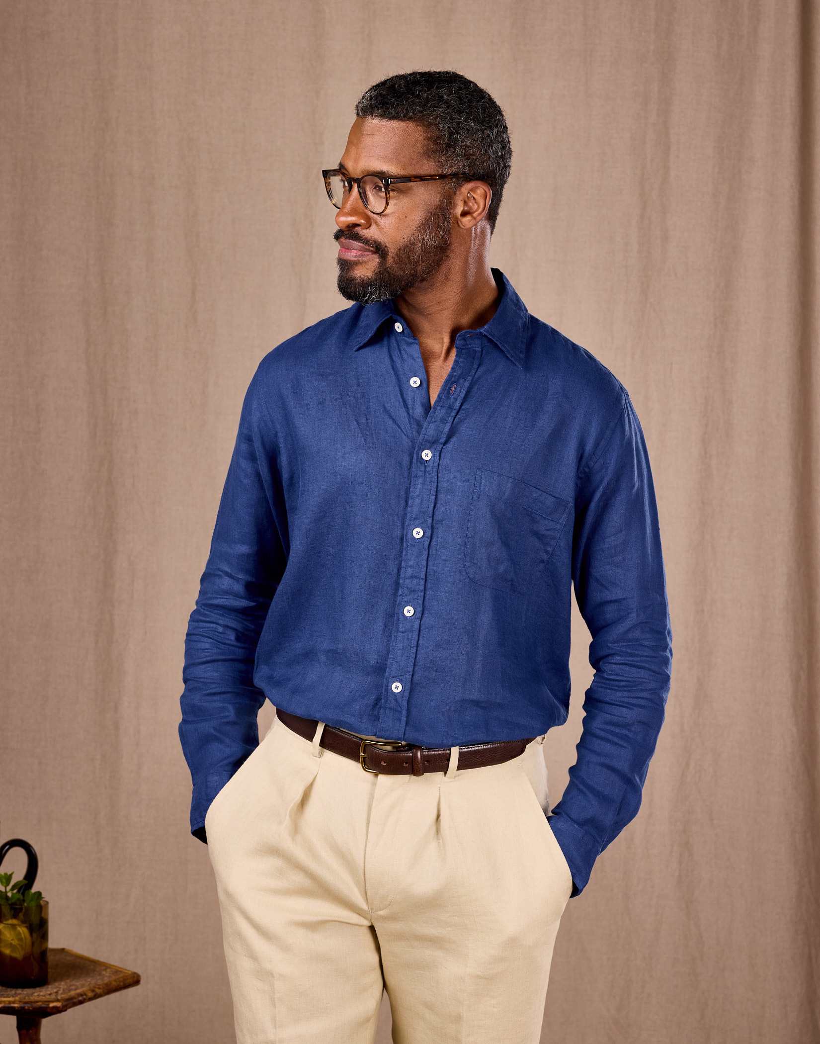 Linen Shirt Long Sleeve - Atlantic