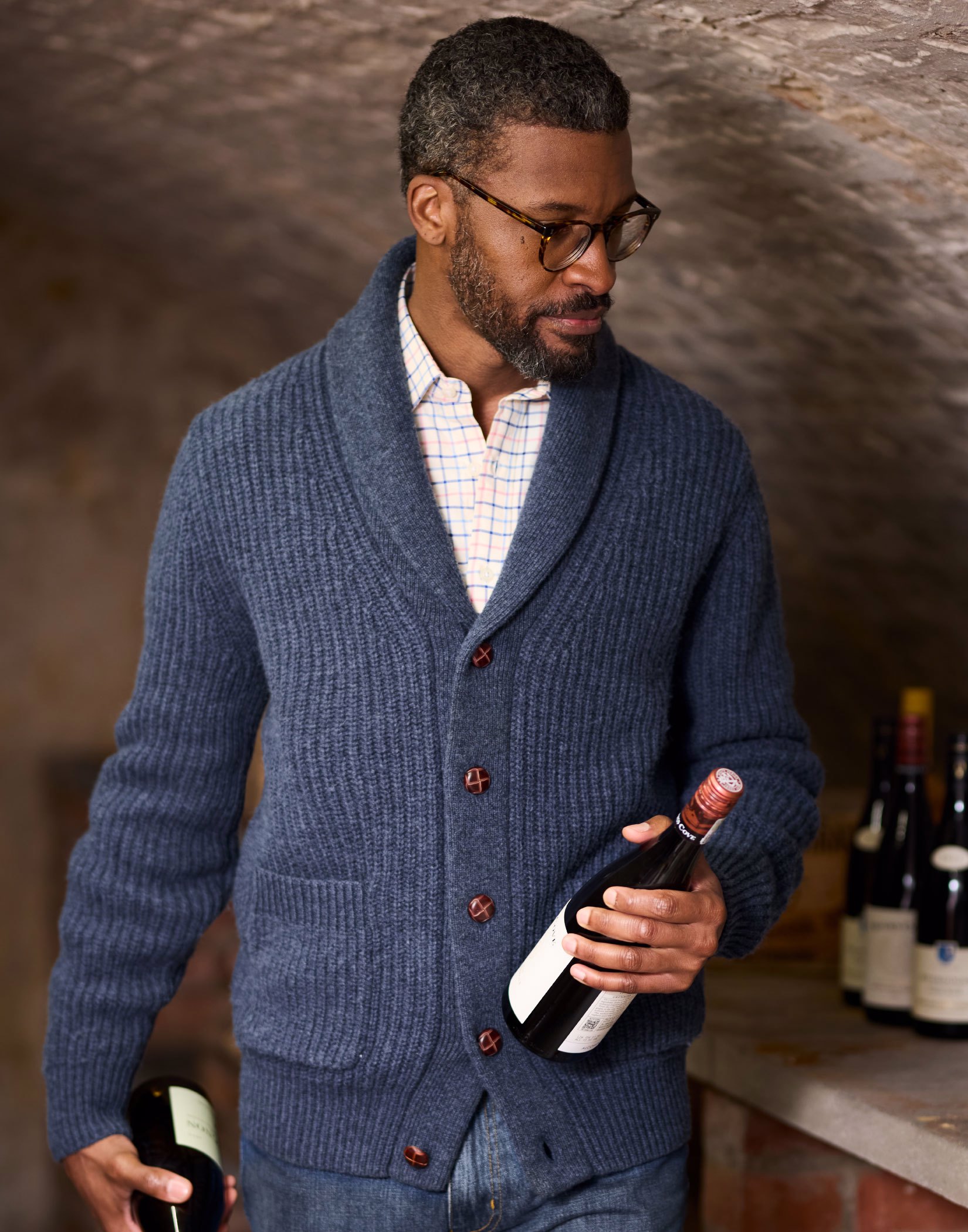 Whitby Shawl Collar Cardigan - Blue
