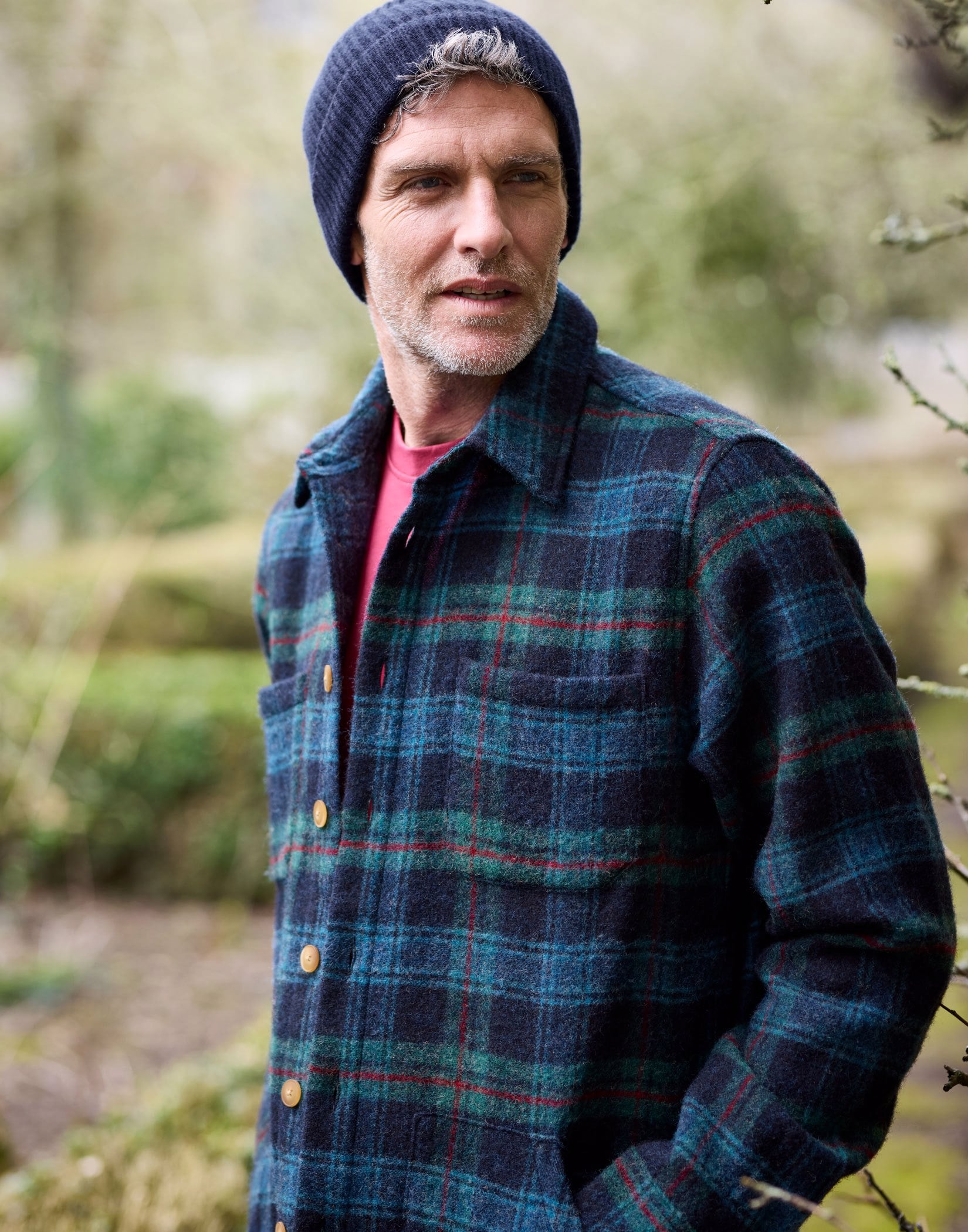 Wool Overshirt - Navy/Green/Red