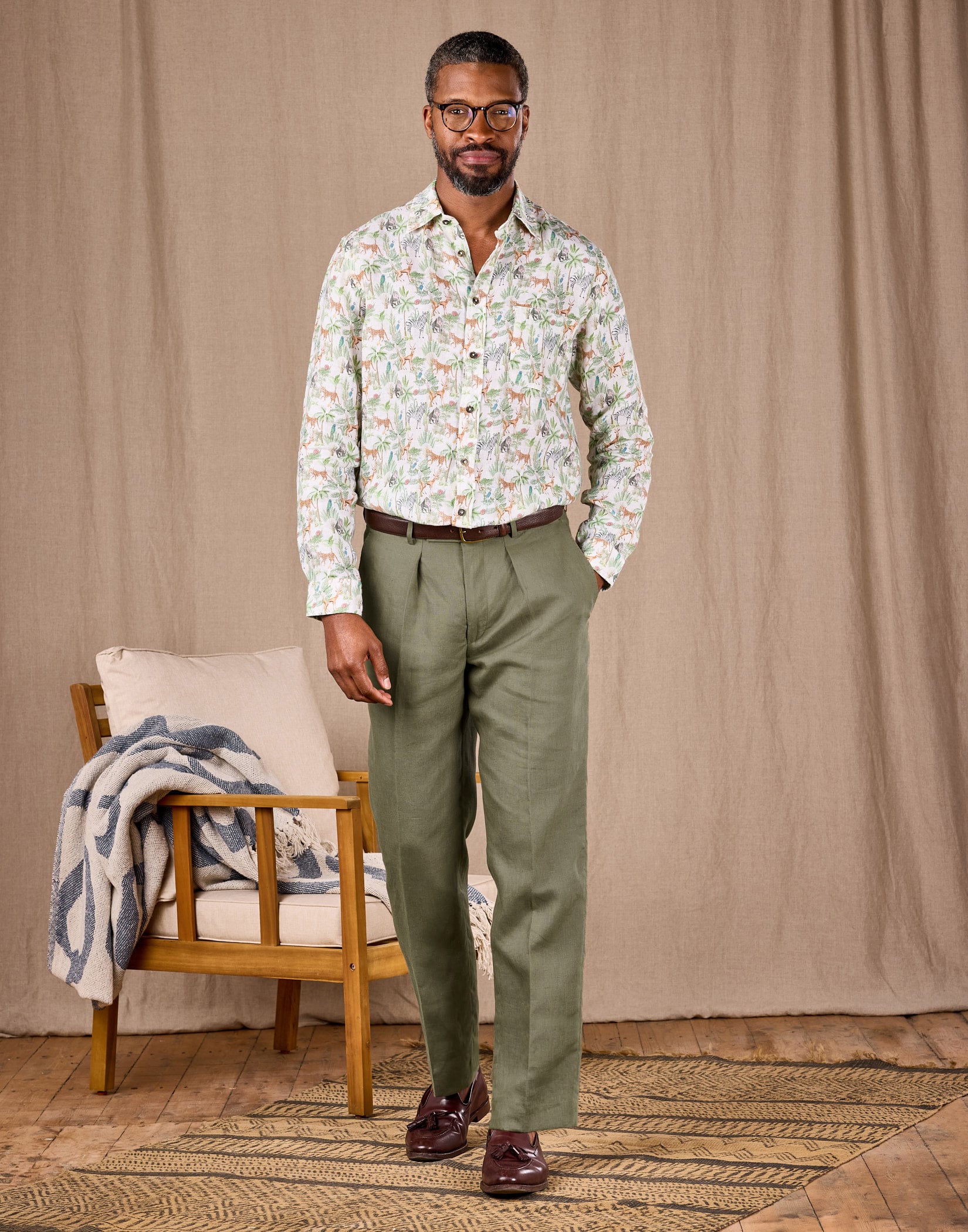 Linen Suit Trousers - Olive