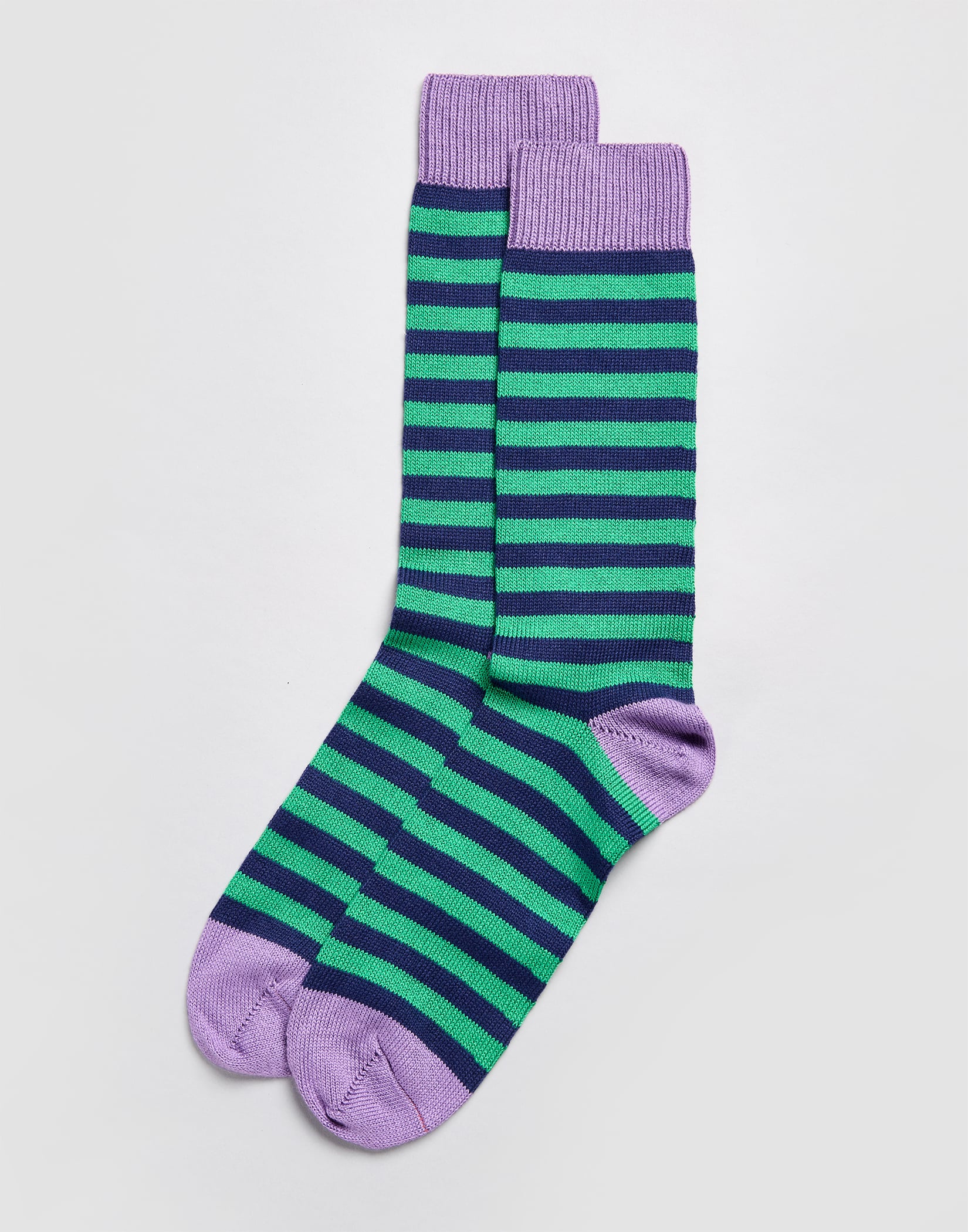 Stripey Cotton Socks - Green/Navy