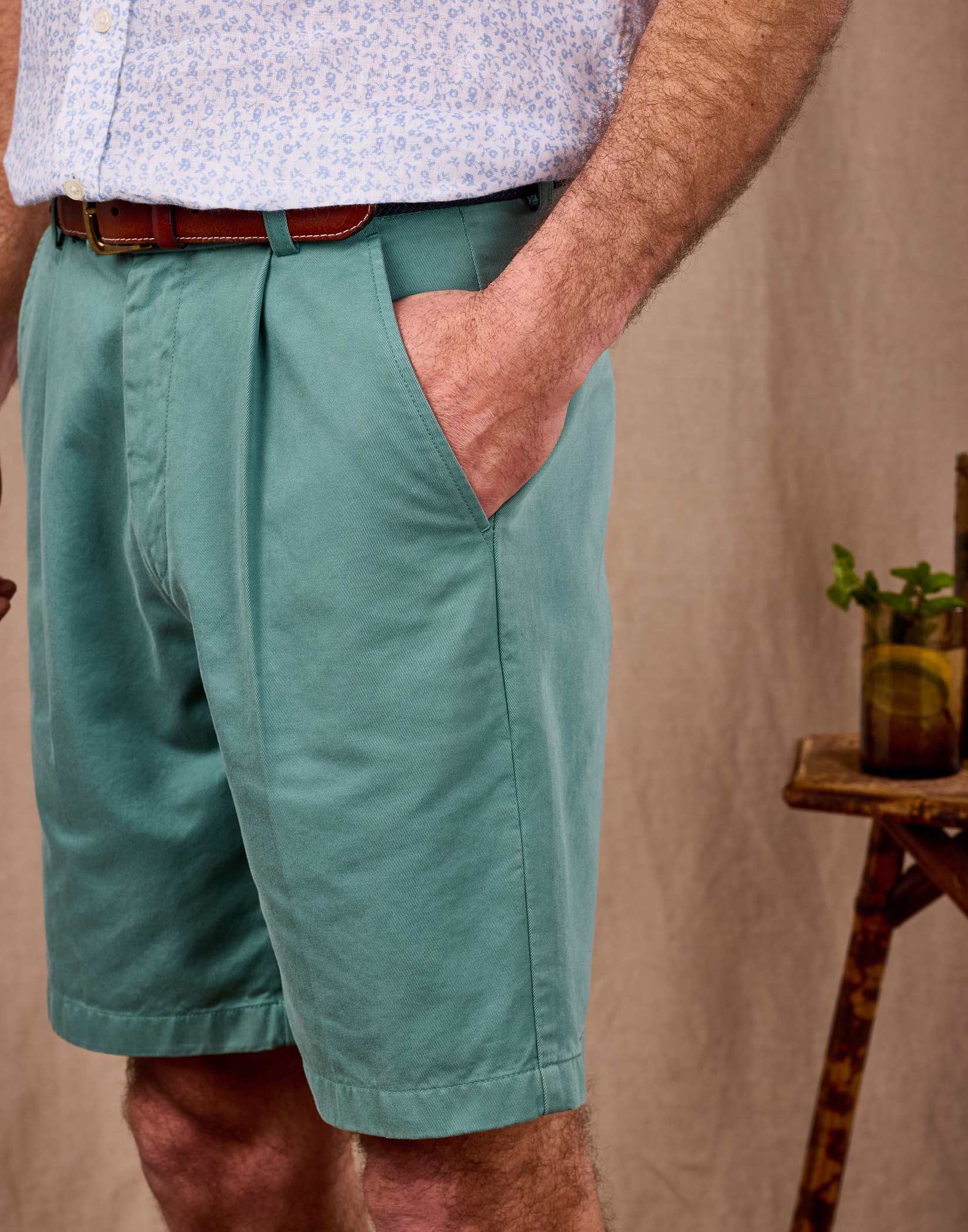 Pleated Front Shorts - Sea Green