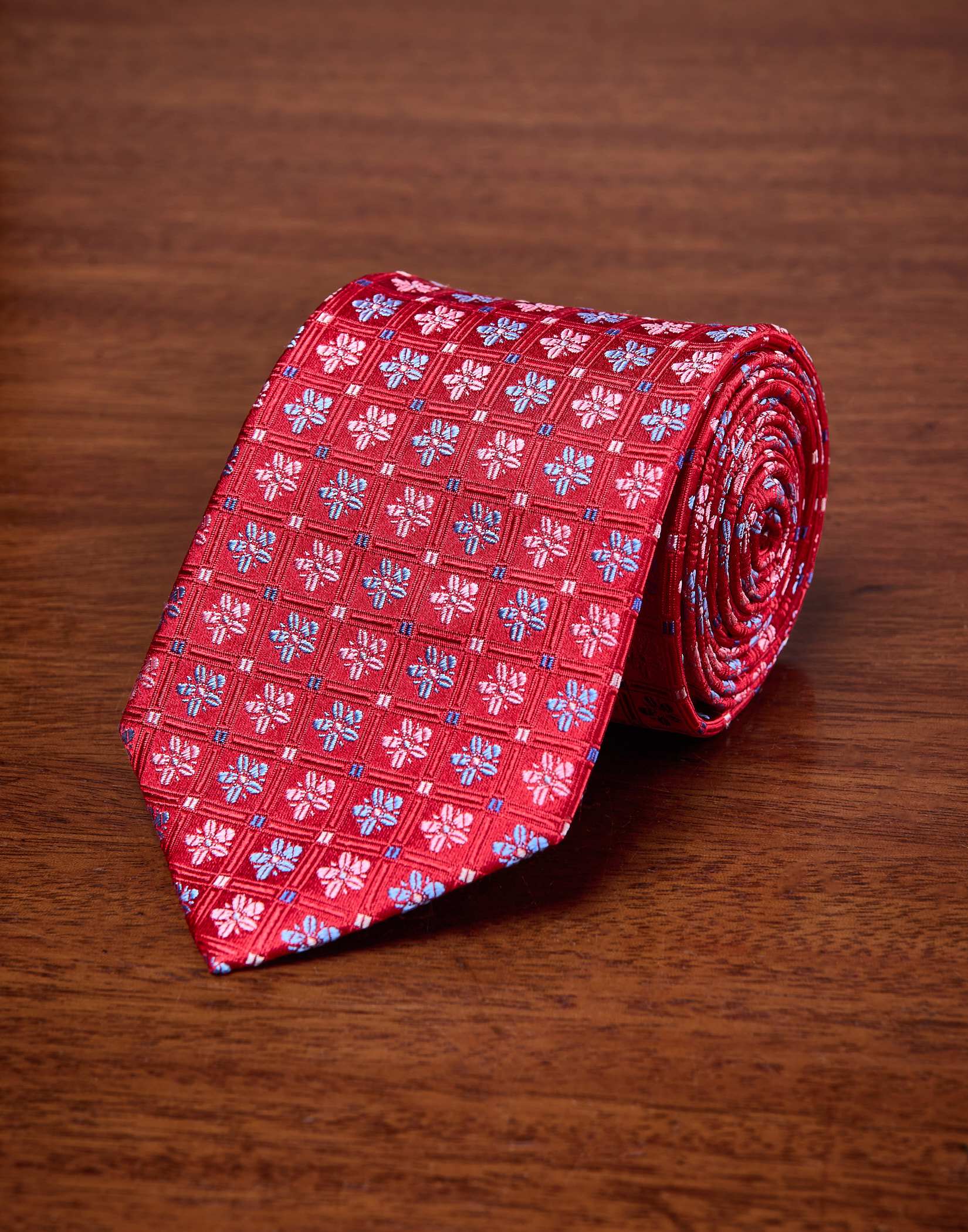 Flowers on Red Woven Silk Tie
