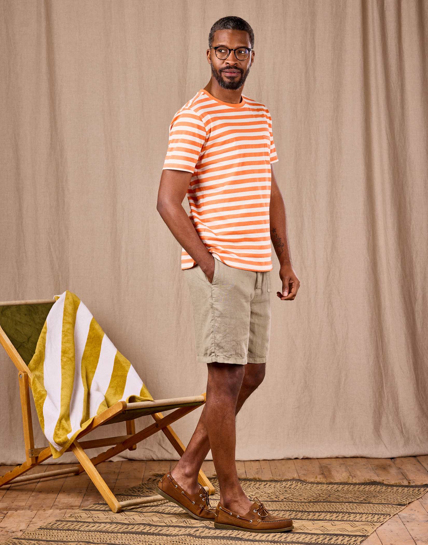 Printed Stripe T Shirt - Orange