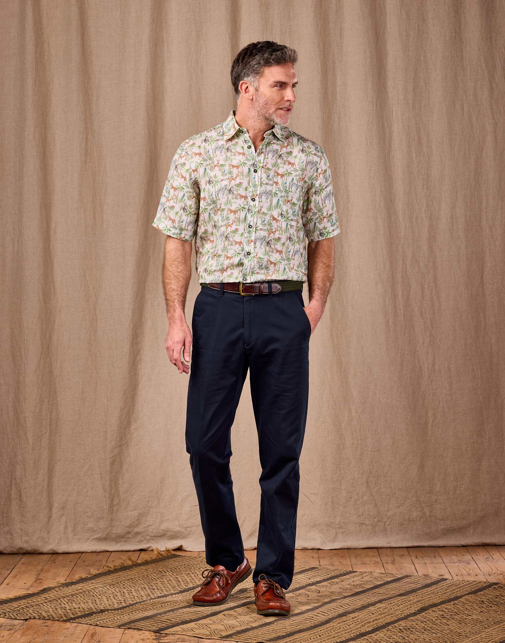 Flat Front Chino Trousers - Navy