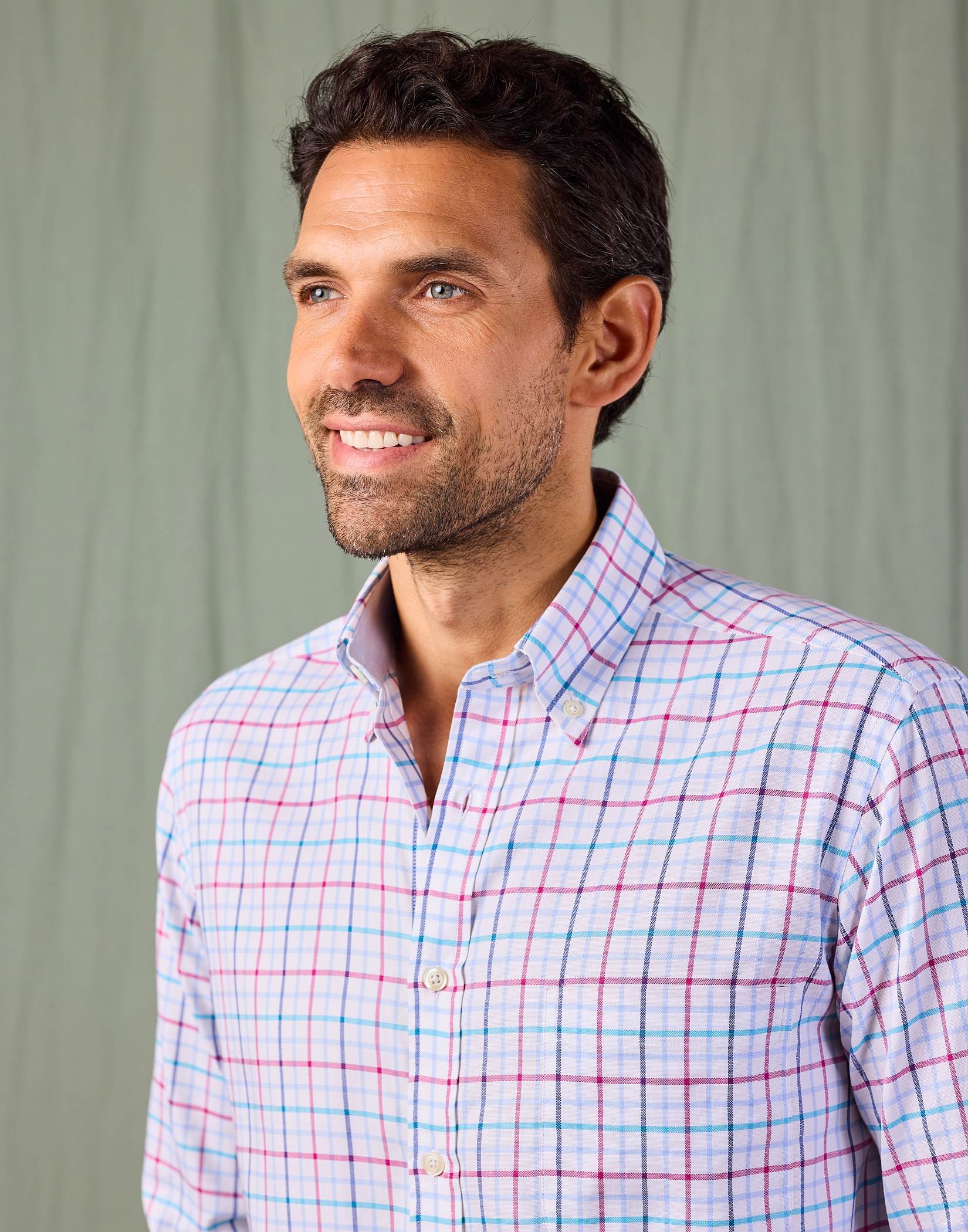 Button Down Oxford Shirt - Magenta/Blue Check