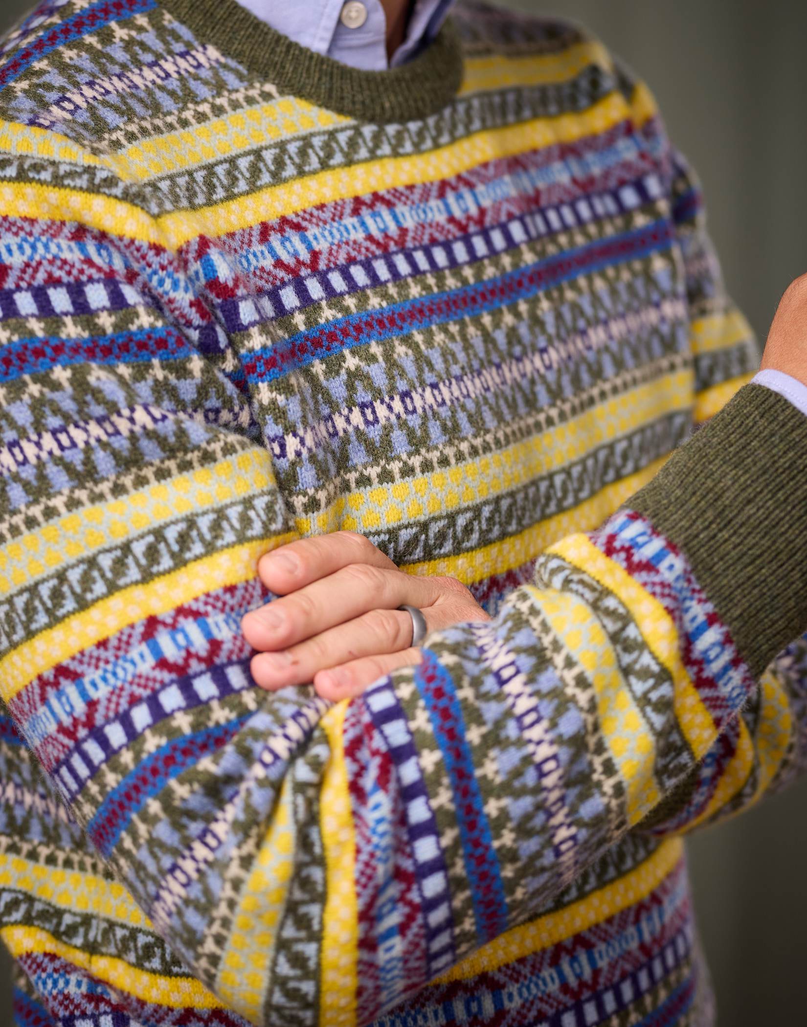 Fair Isle Crew Neck Jumper - Green/Red/Yellow