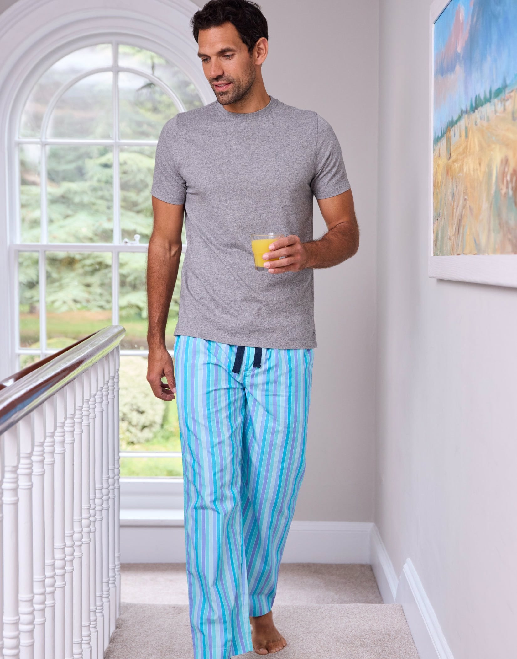 Pyjama Bottoms - Blue/Aqua Stripe (fine)