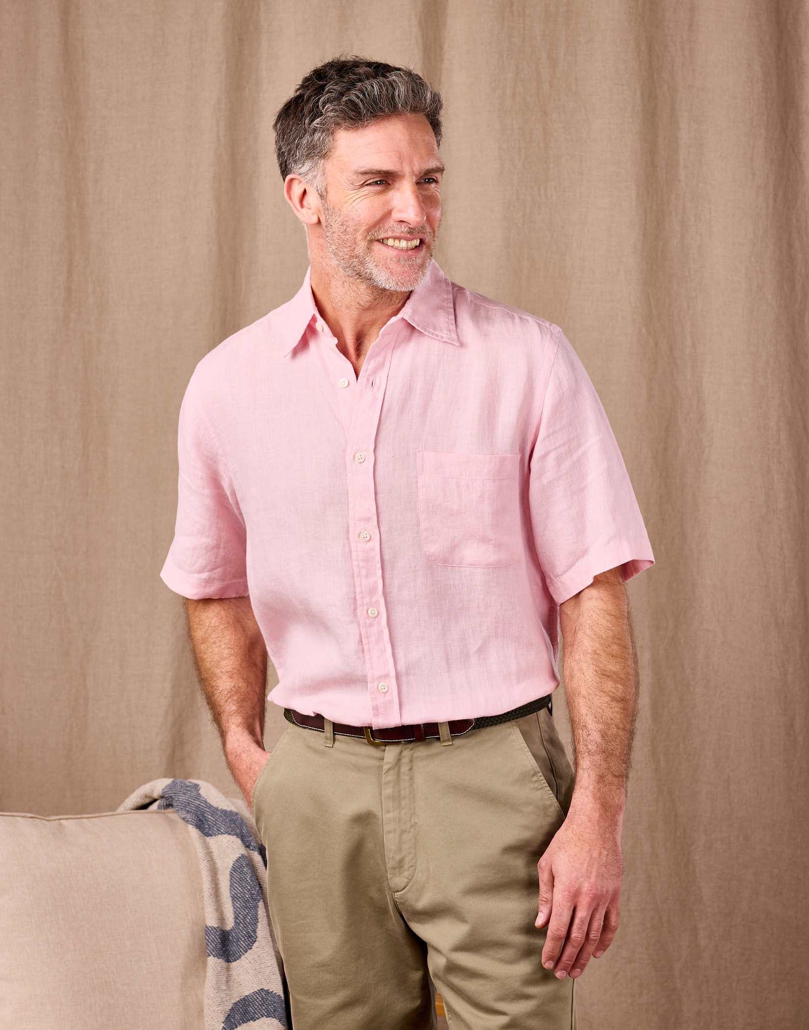 Linen Shirt Short Sleeve - Pink