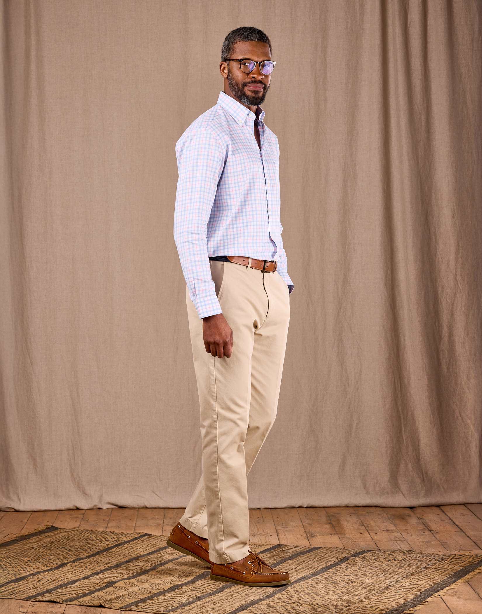 Flat Front Chino Trousers - Pebble