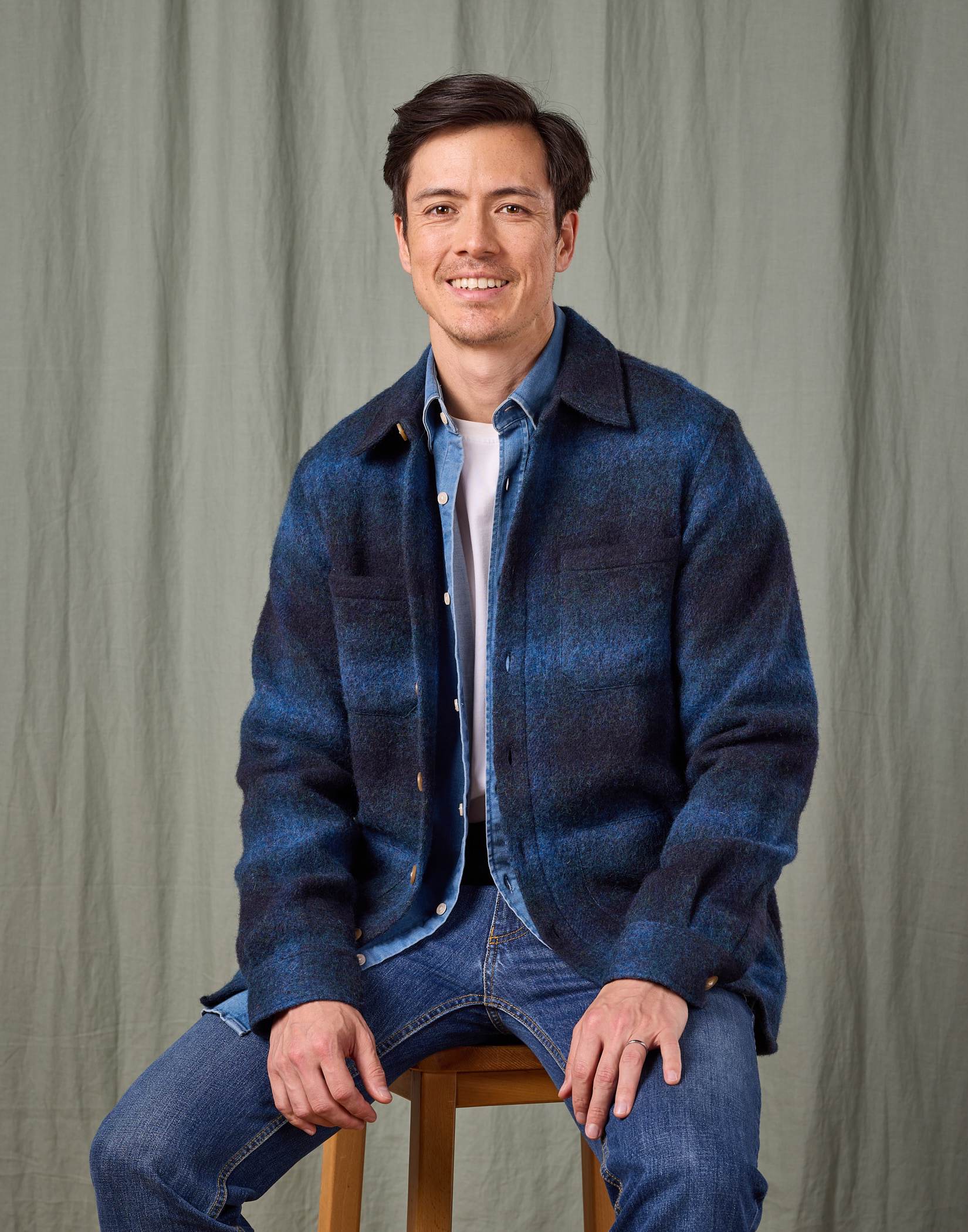 Wool Overshirt - Navy/Blue Check