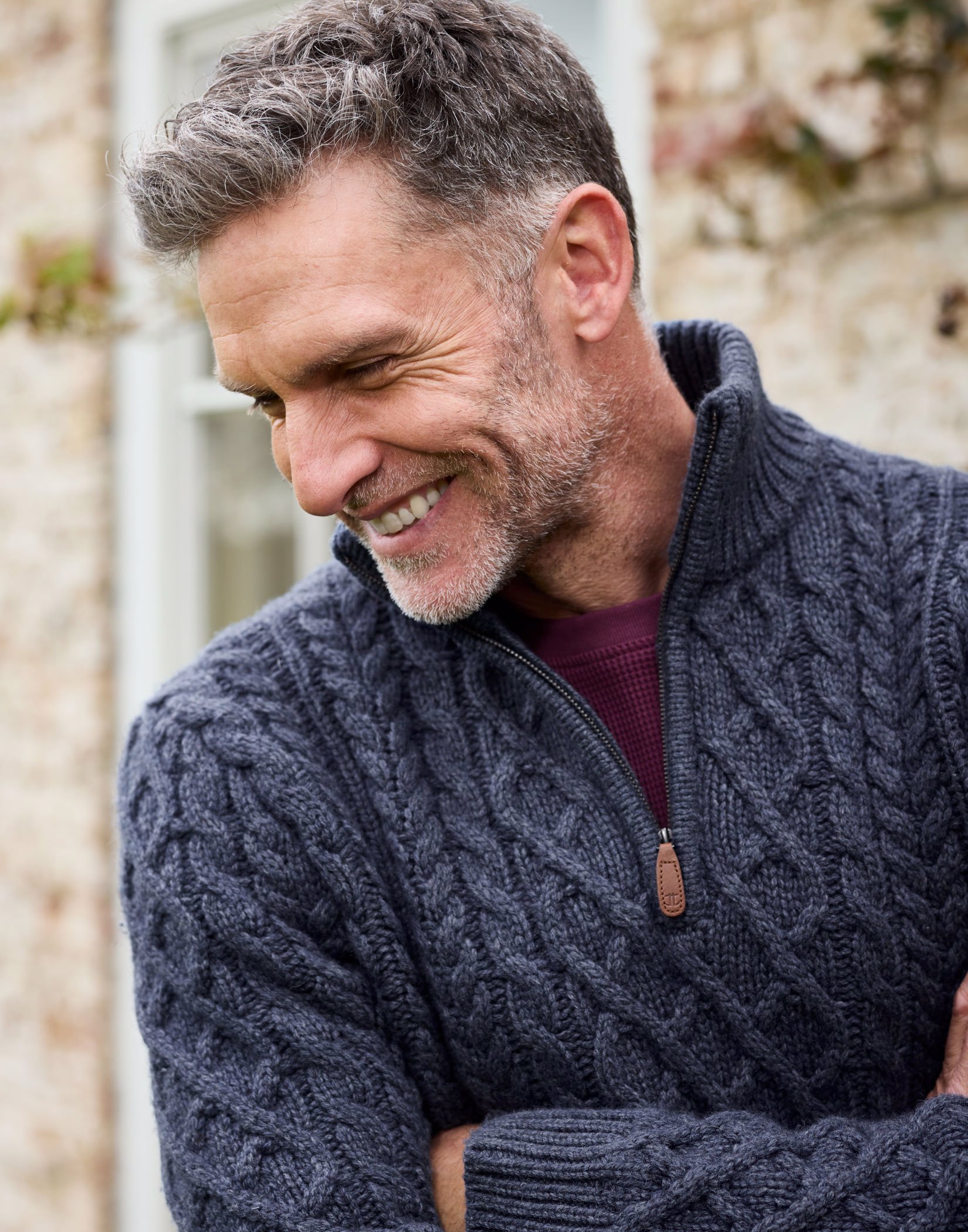 Aran Half Zip Jumper - Denim