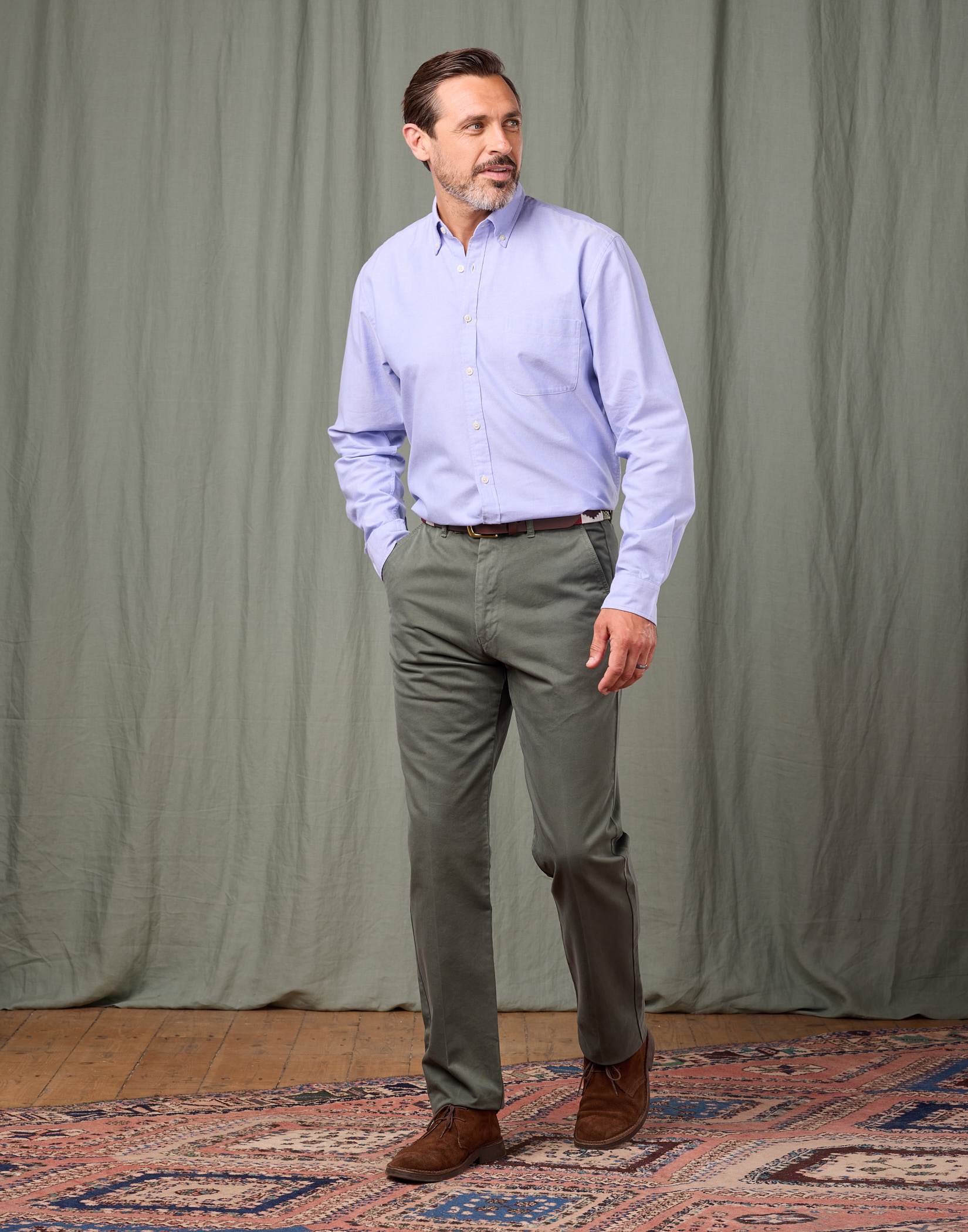 Flat Front Chino Trousers - Forest