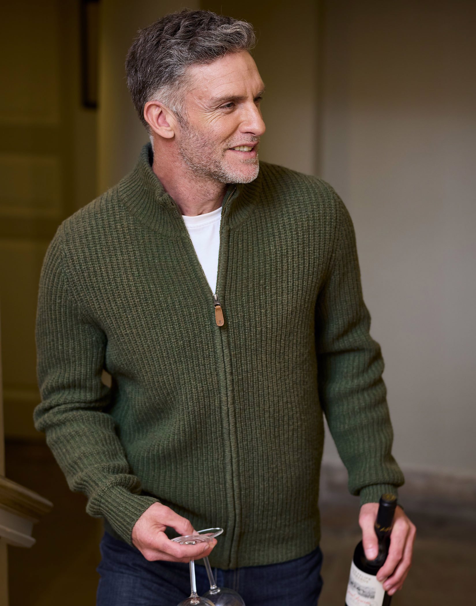 Lambswool Whitby Zip Cardigan - Green