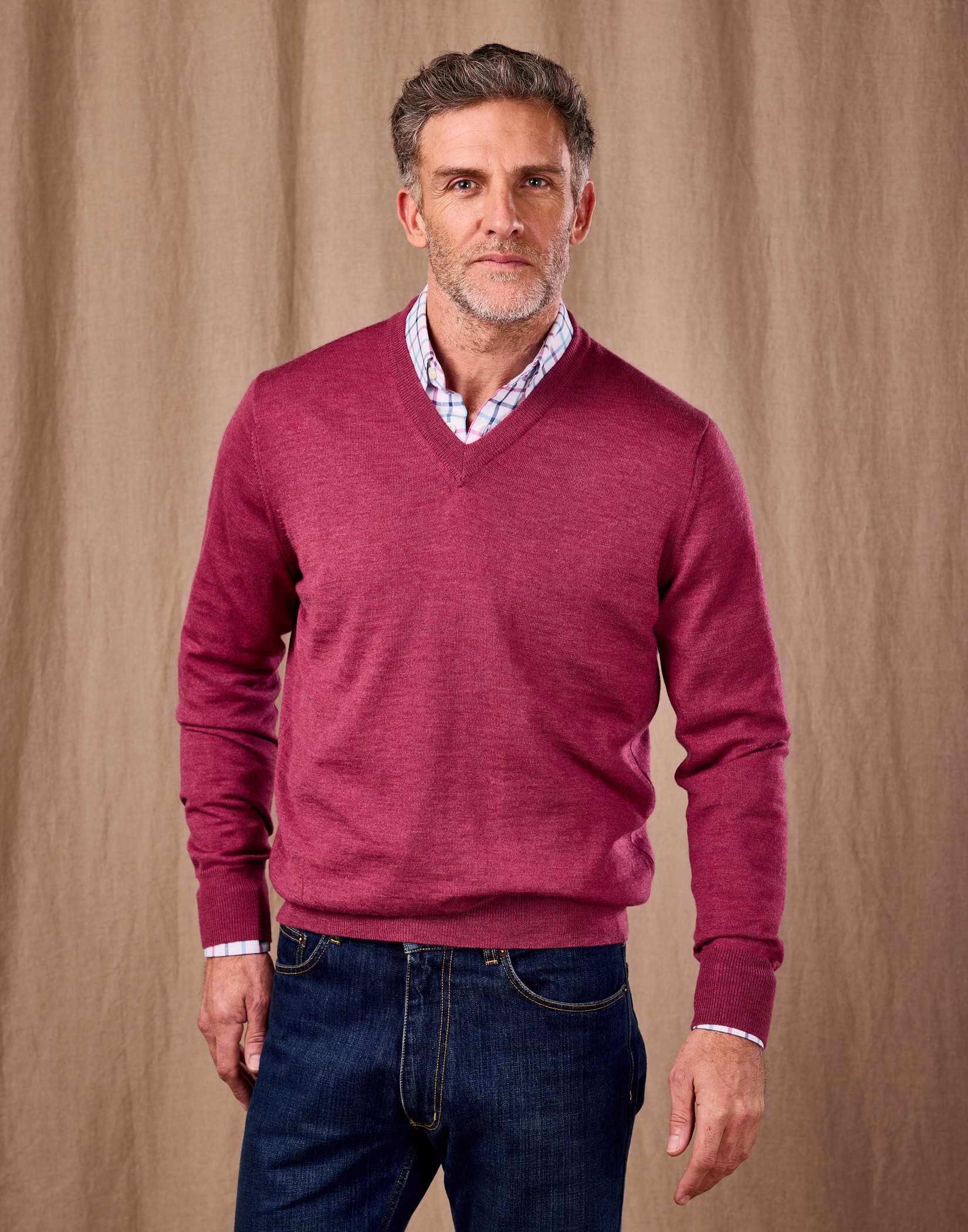 Merino V Neck Jumper - Dusty Rose