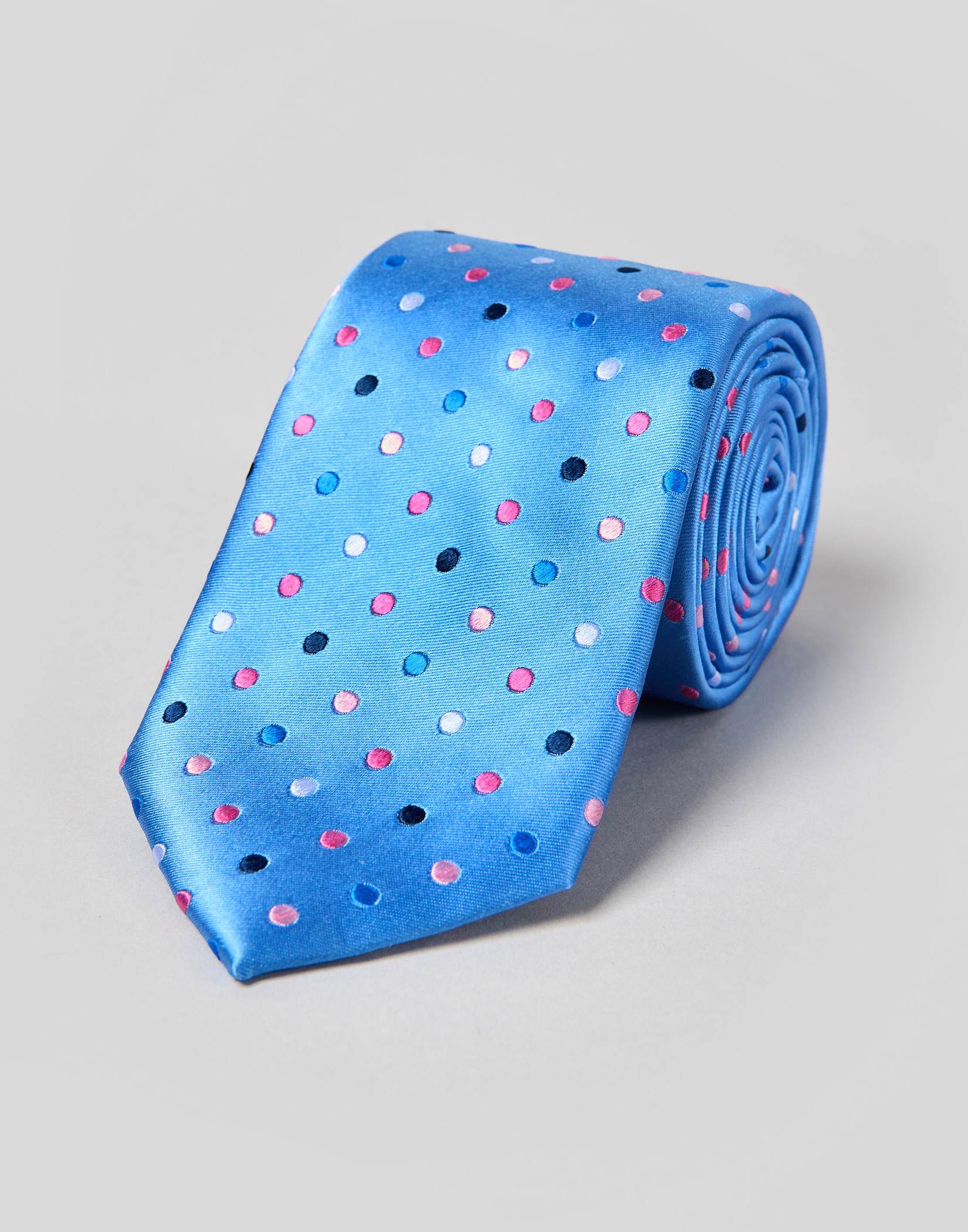 Pink Dots on Blue Woven Silk Tie