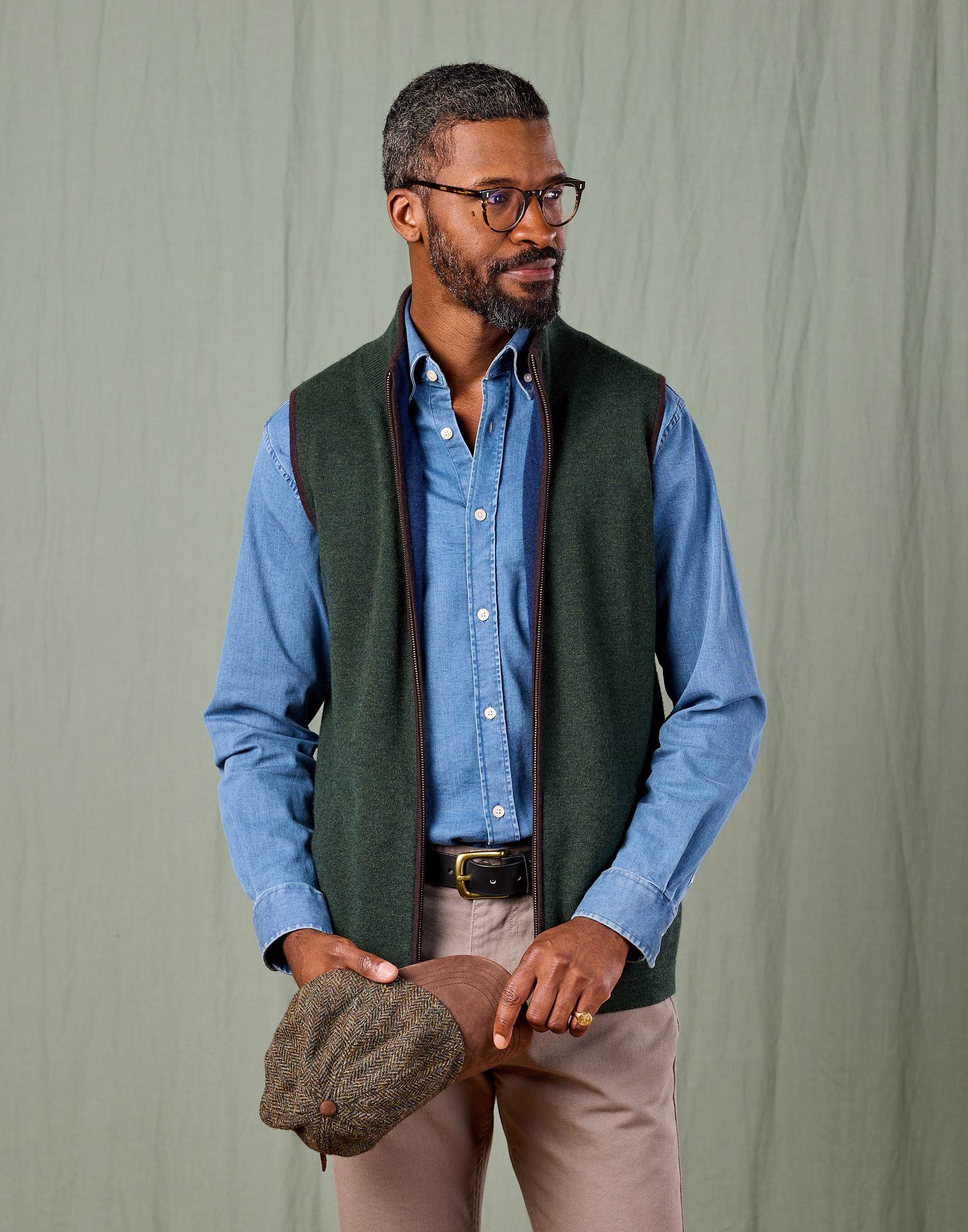 Reversible Merino Gilet - Dark Green/Dark Blue