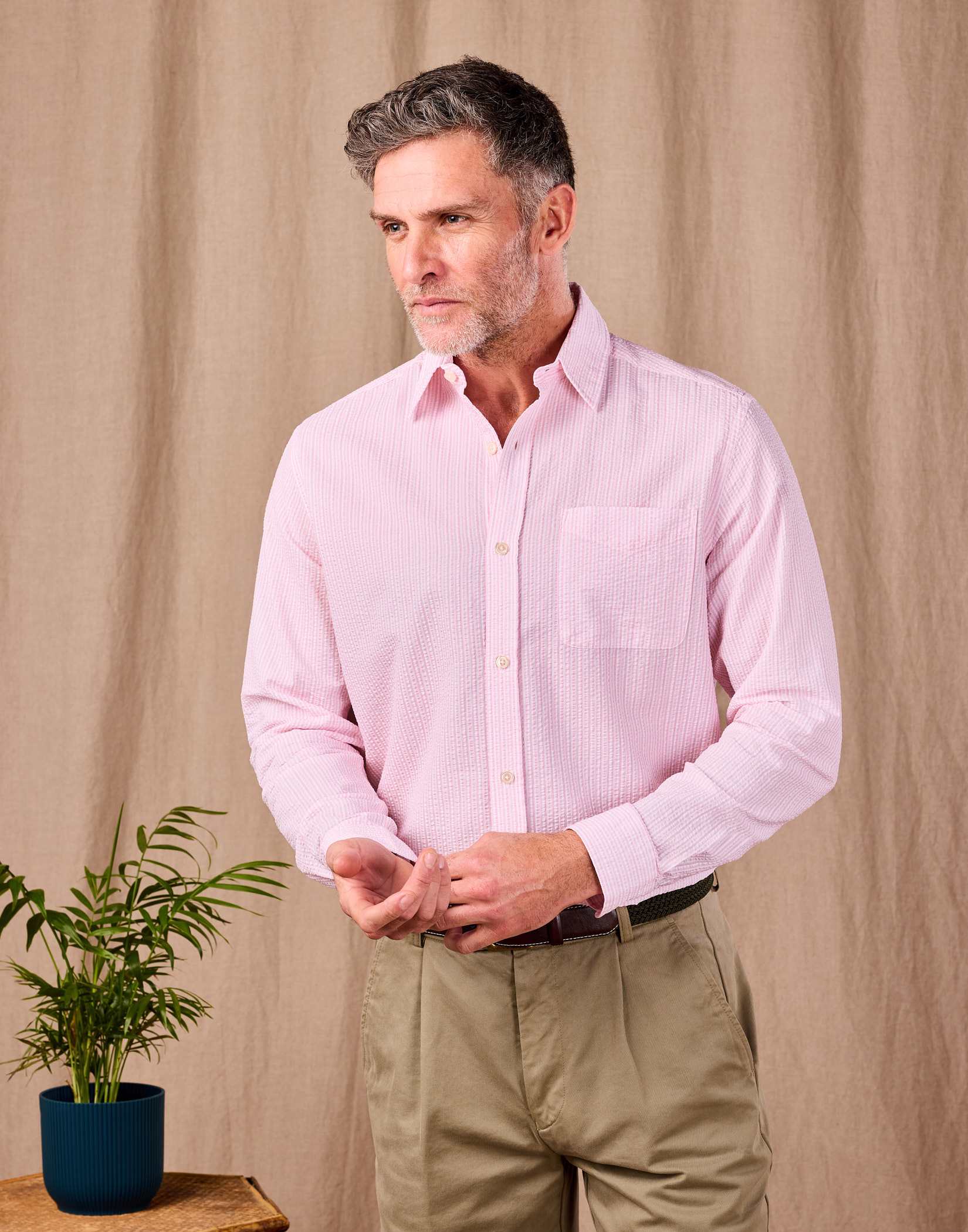 Seersucker Shirt Long Sleeve - Pink Stripe