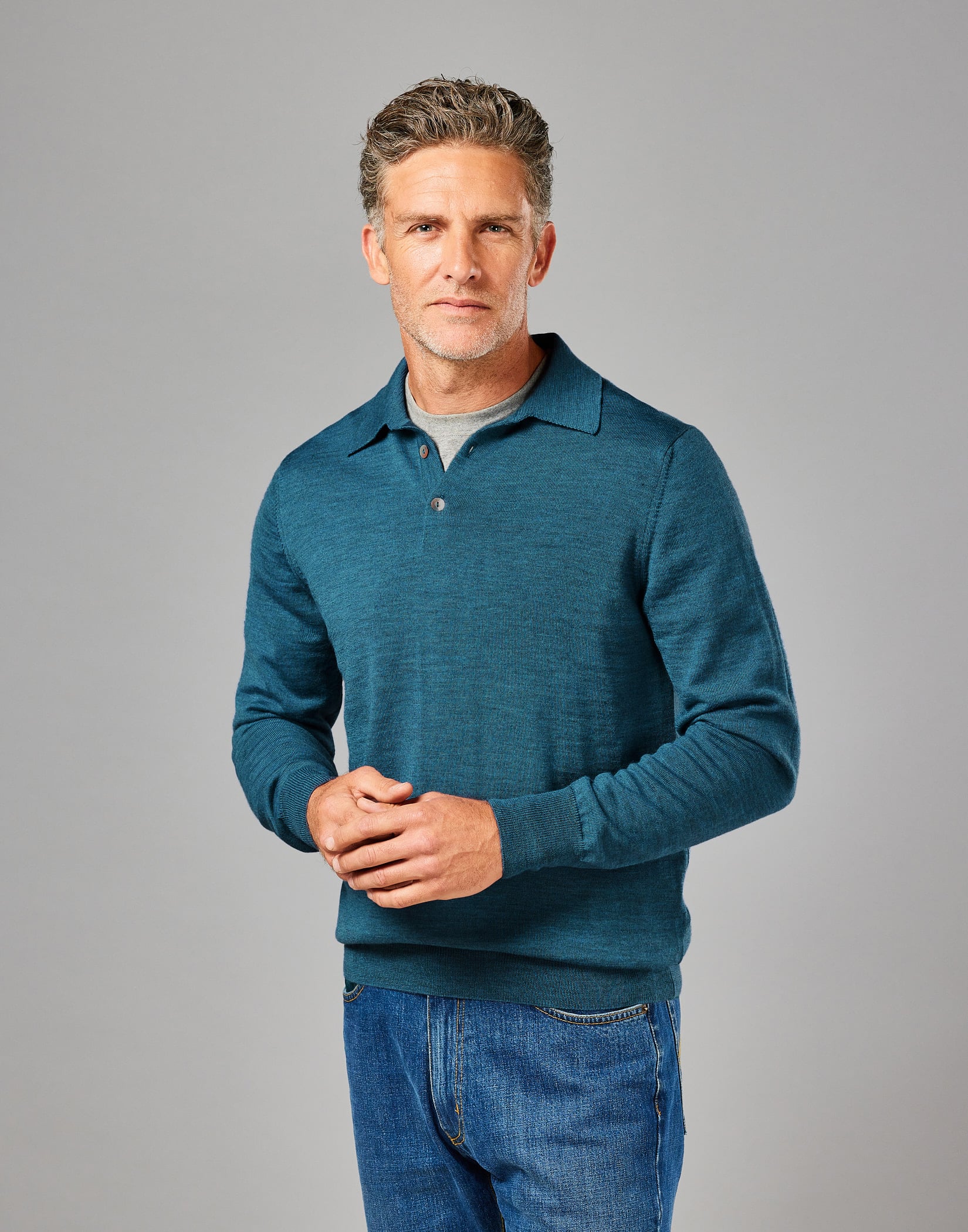 Merino Polo Collar Jumper - Teal