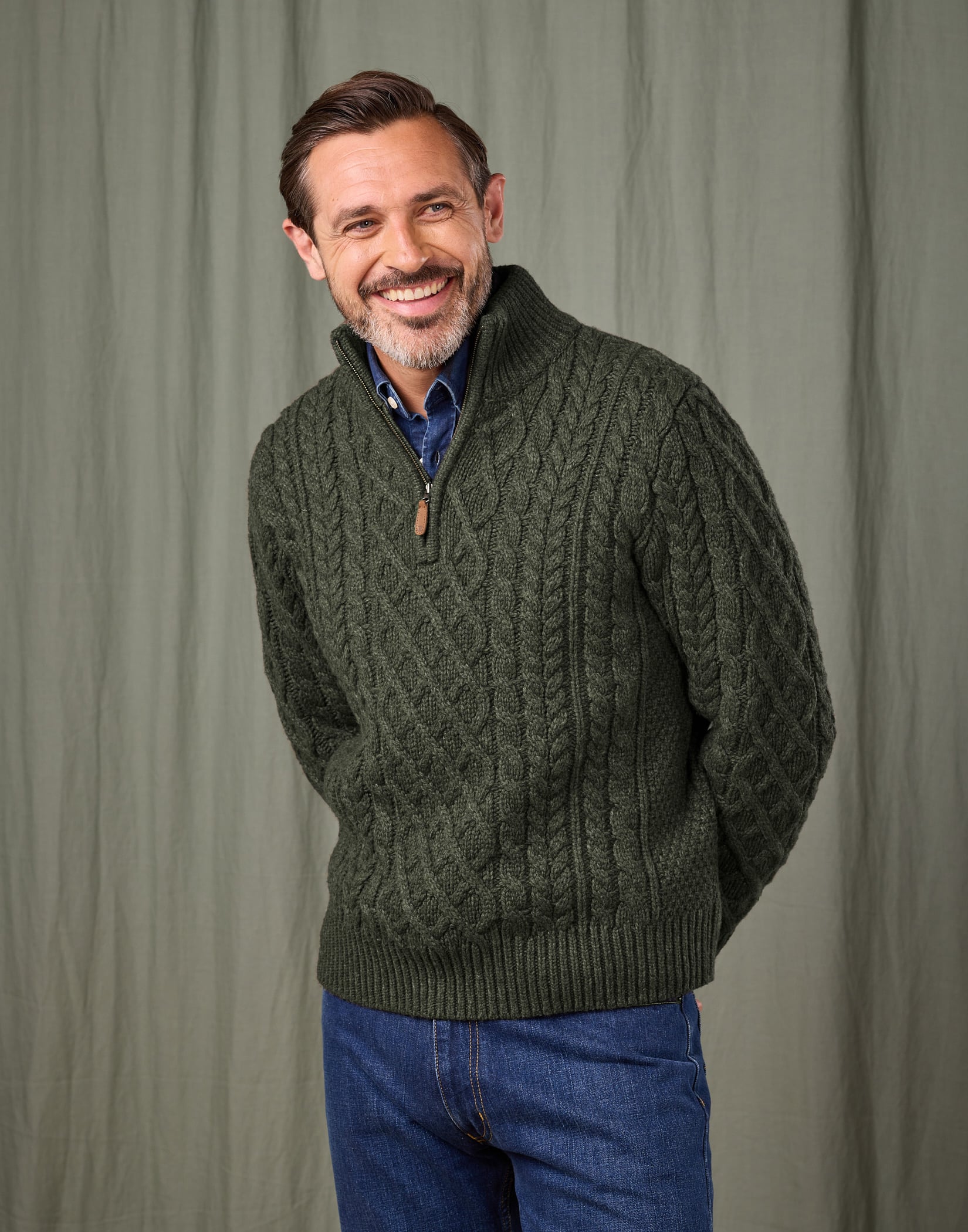 Aran Half Zip Jumper - Dark Green