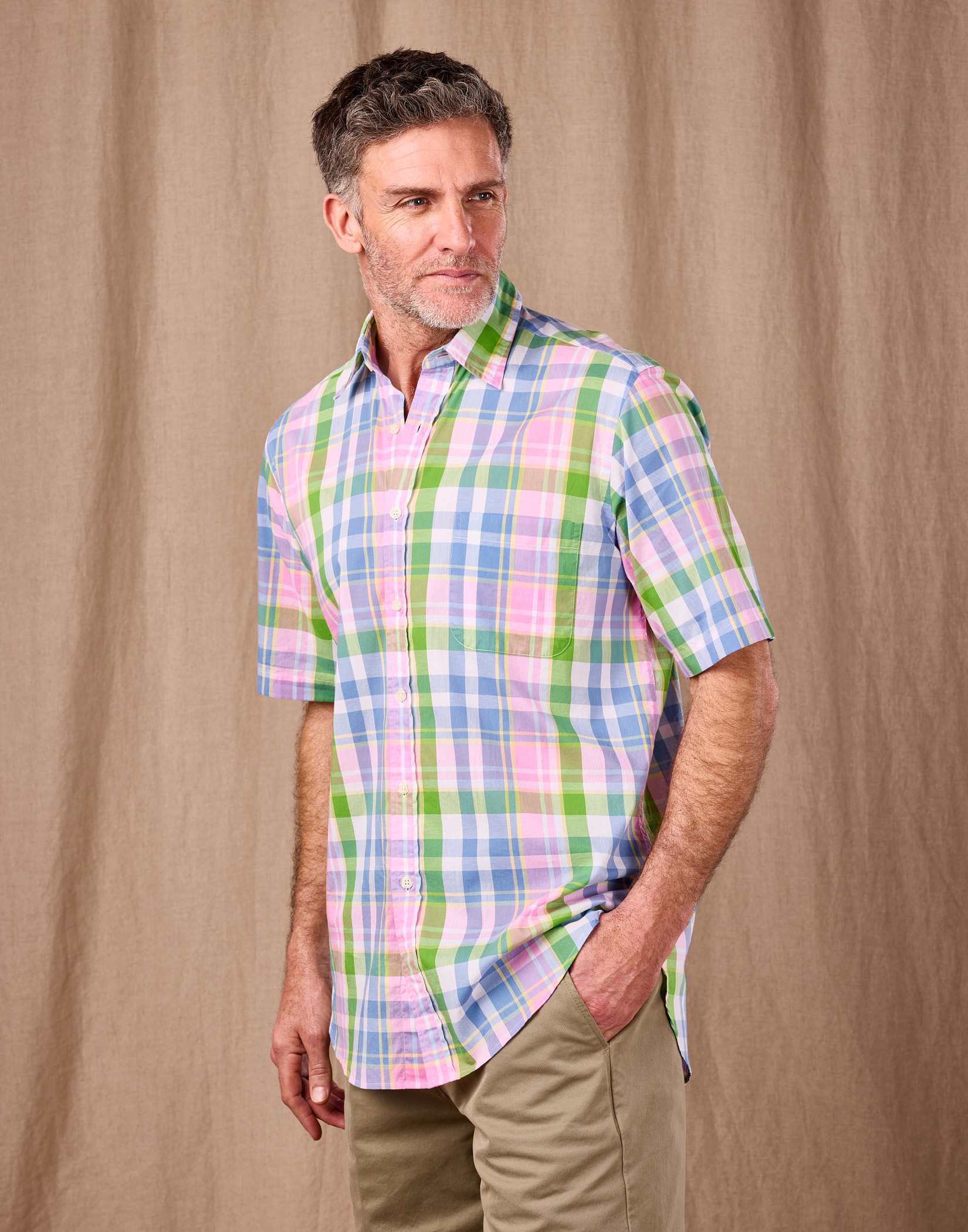 Summer Check Shirt Short Sleeve - Green/Pink/Blue Madras