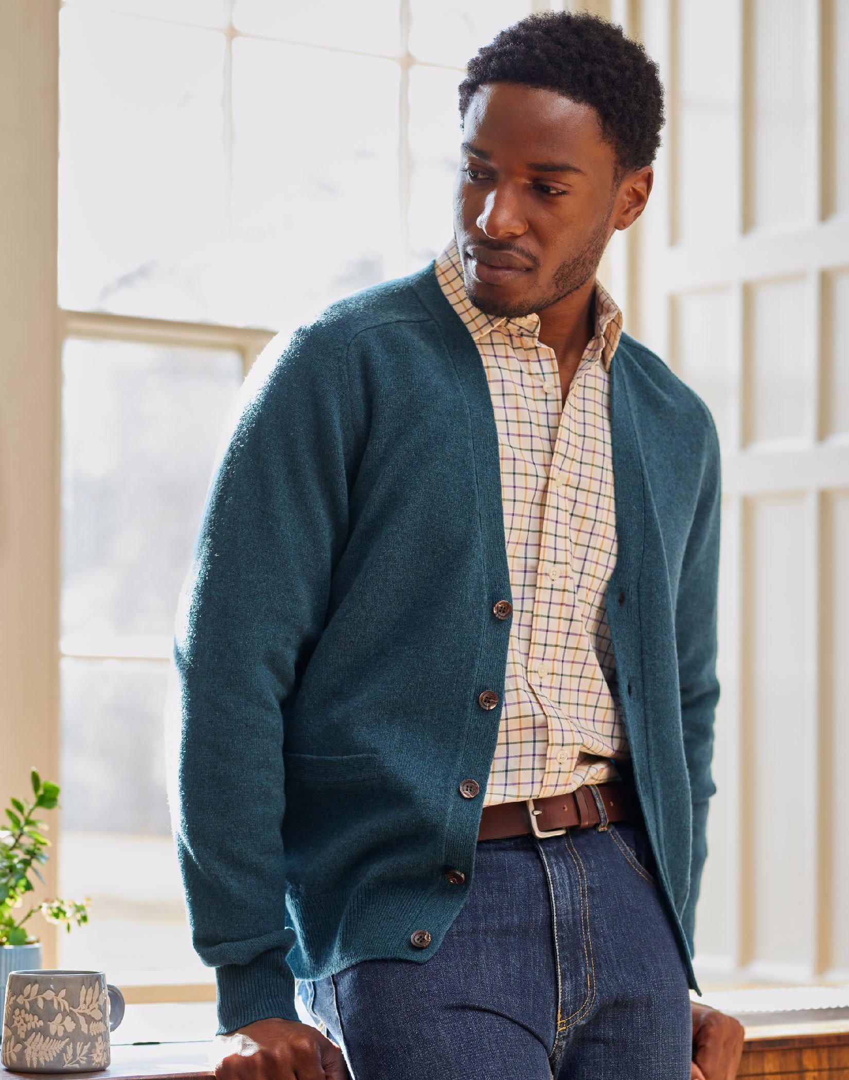Lambswool Cardigan - Peacock | Joseph Turner