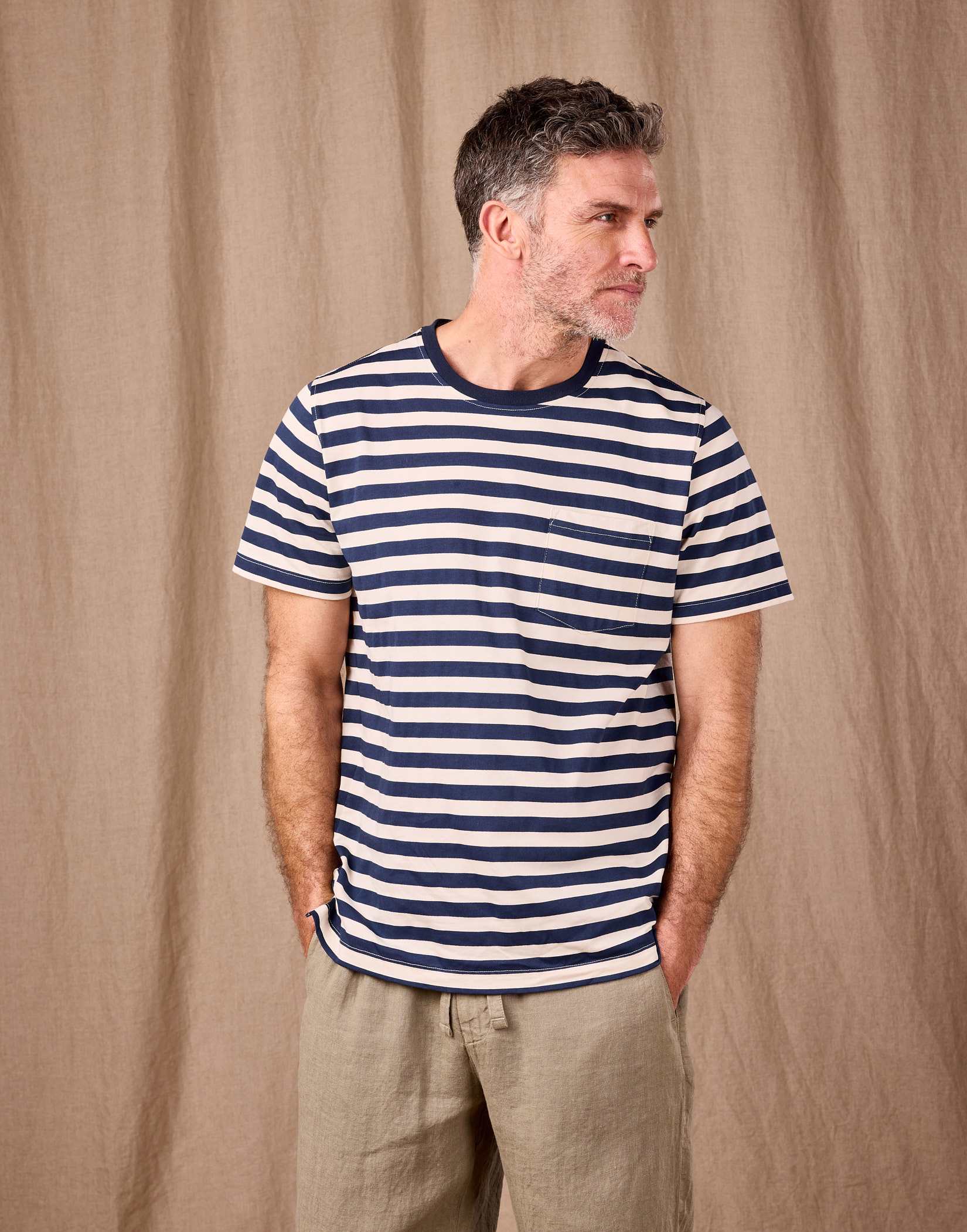 Printed Stripe T Shirt - Navy